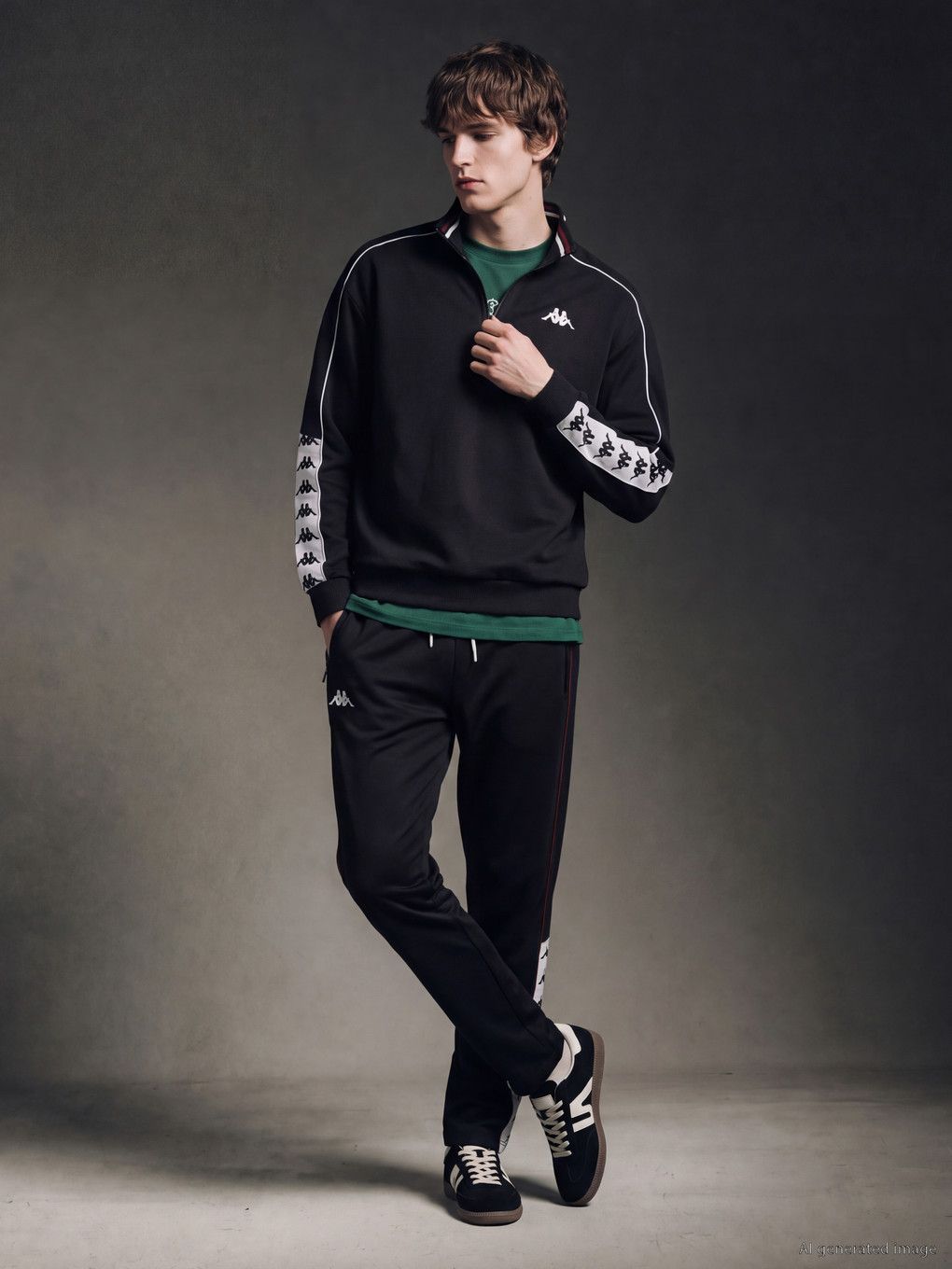 Siyah Dik Yaka Şeritli Erkek Sweatshirt-2