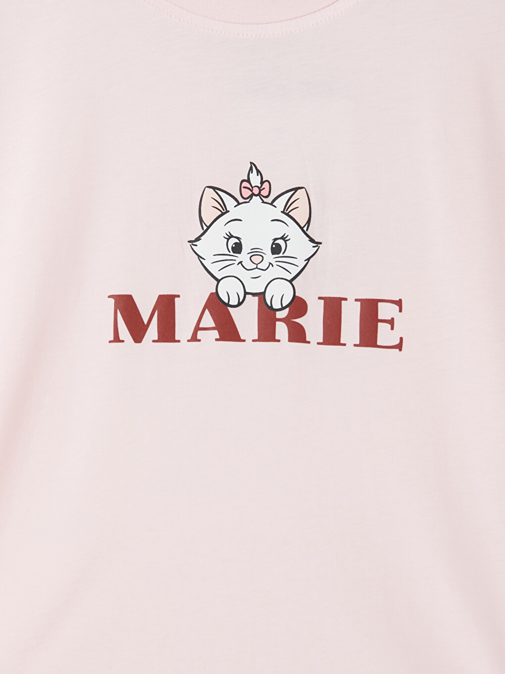 Pembe Marie Baskılı %100 Pamuklu Kadın Tişört-2