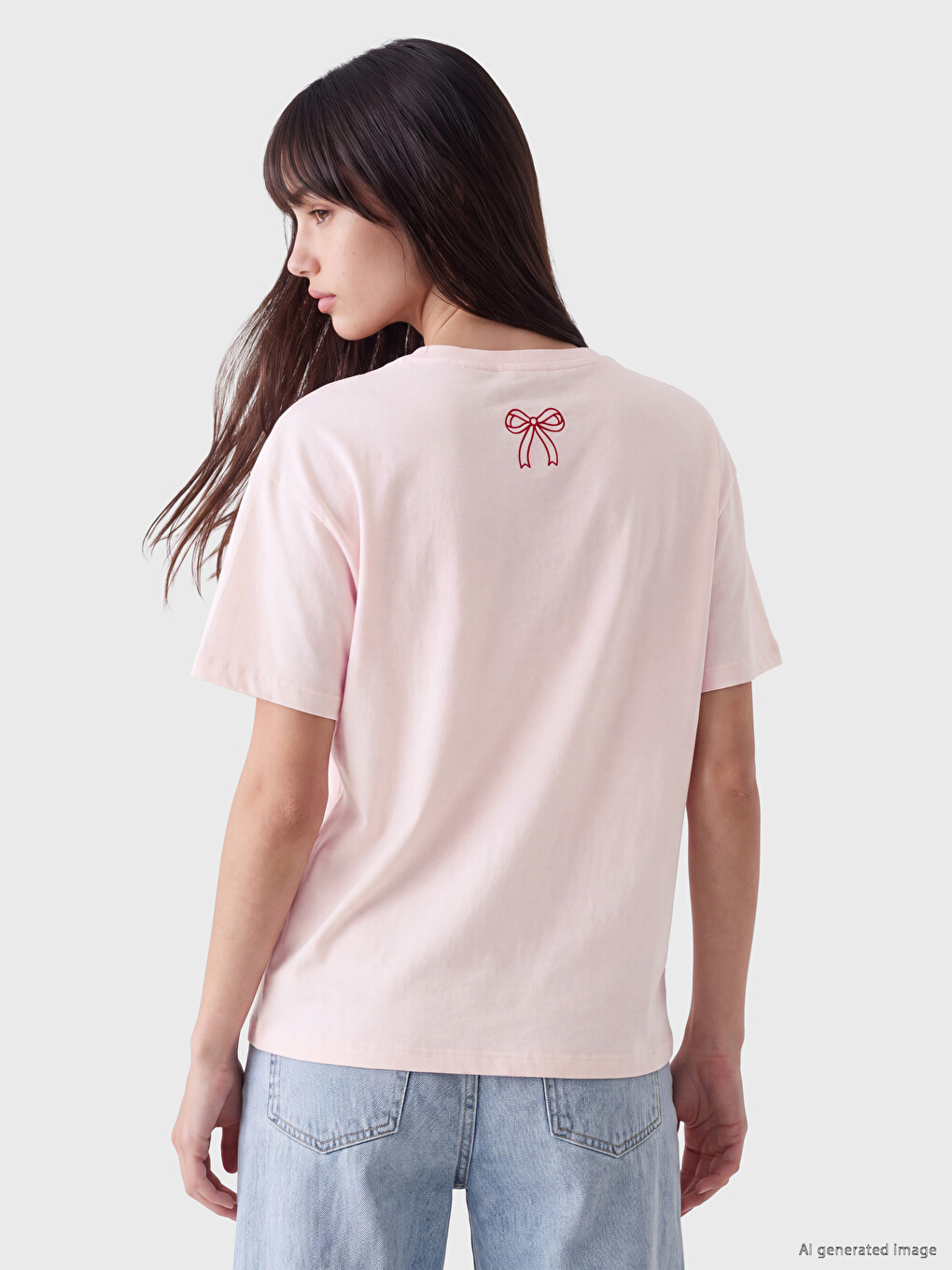 Pembe Marie Baskılı %100 Pamuklu Kadın Tişört-3