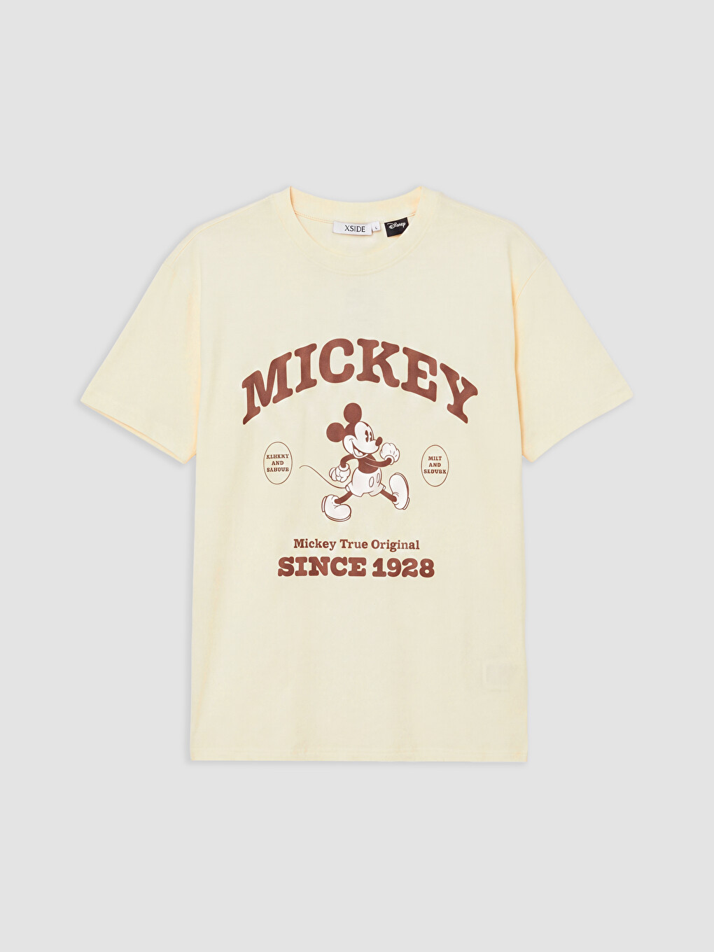 Sarı Mickey Mouse Baskılı %100 Pamuklu Kadın Tişört