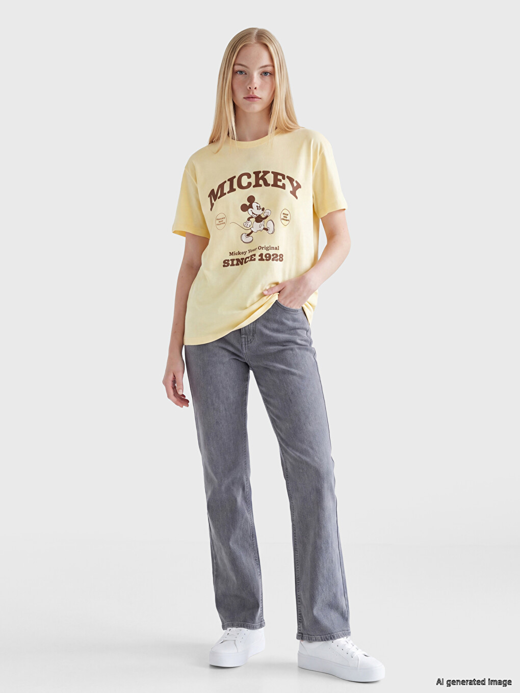 Mickey Mouse Printed %100 Cotton Women's T-shirt-1