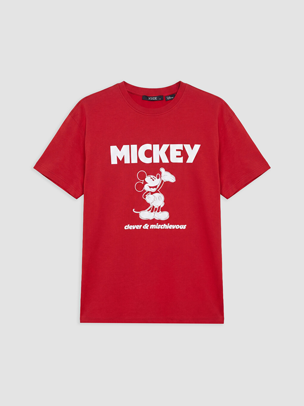 Kırmızı Mickey Mouse Baskılı %100 Pamuklu Kadın Tişört