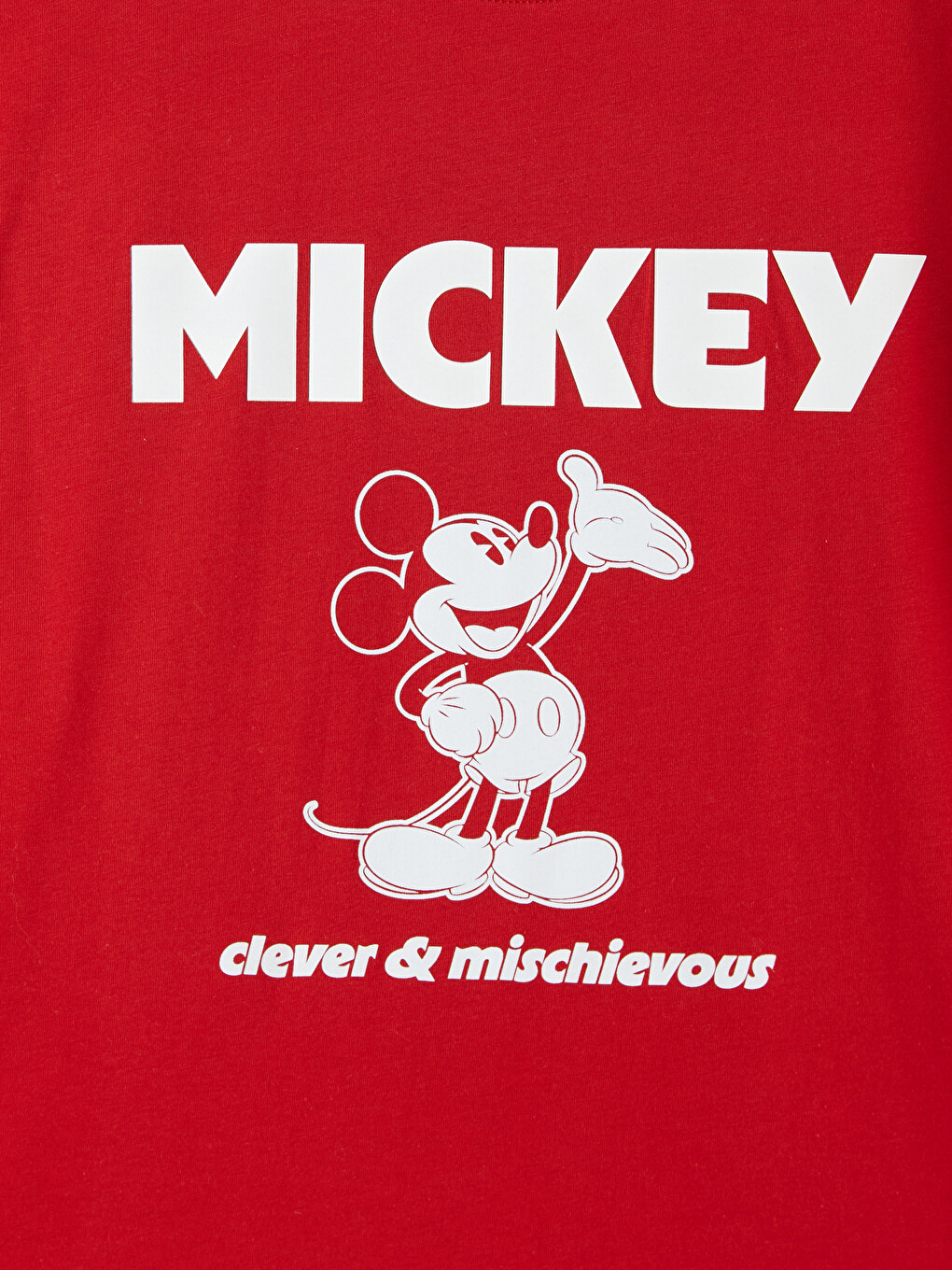 Kırmızı Mickey Mouse Baskılı %100 Pamuklu Kadın Tişört-2
