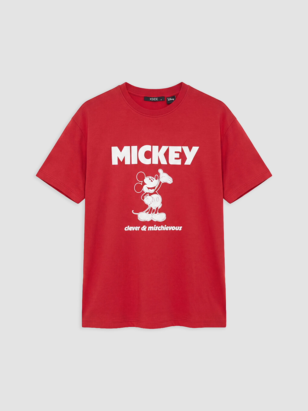 Kırmızı Mickey Mouse Baskılı %100 Pamuklu Kadın Tişört