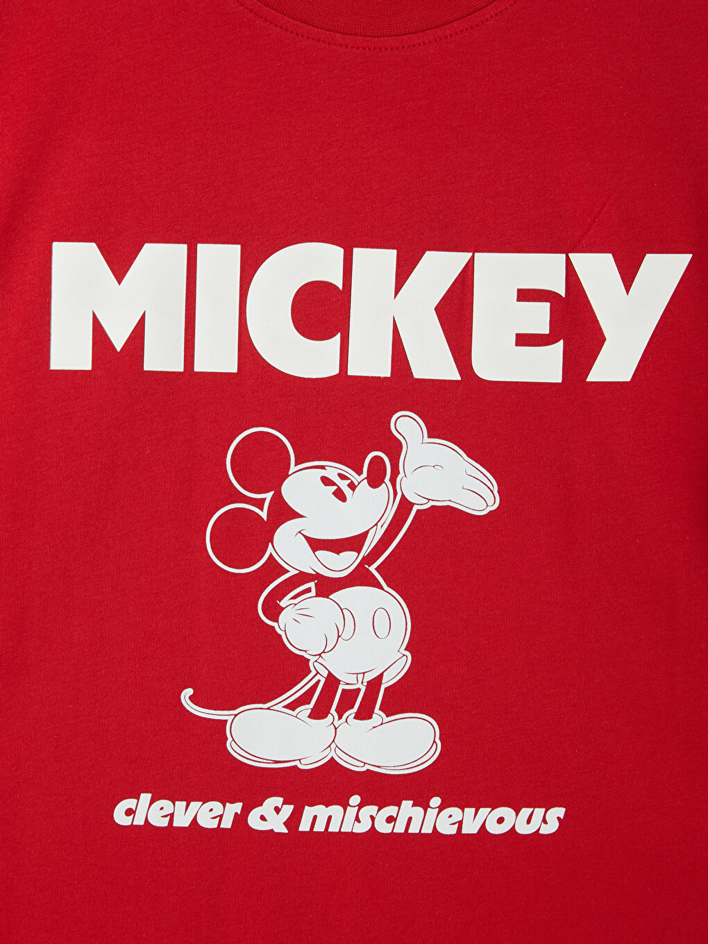 Kırmızı Mickey Mouse Baskılı %100 Pamuklu Kadın Tişört-2