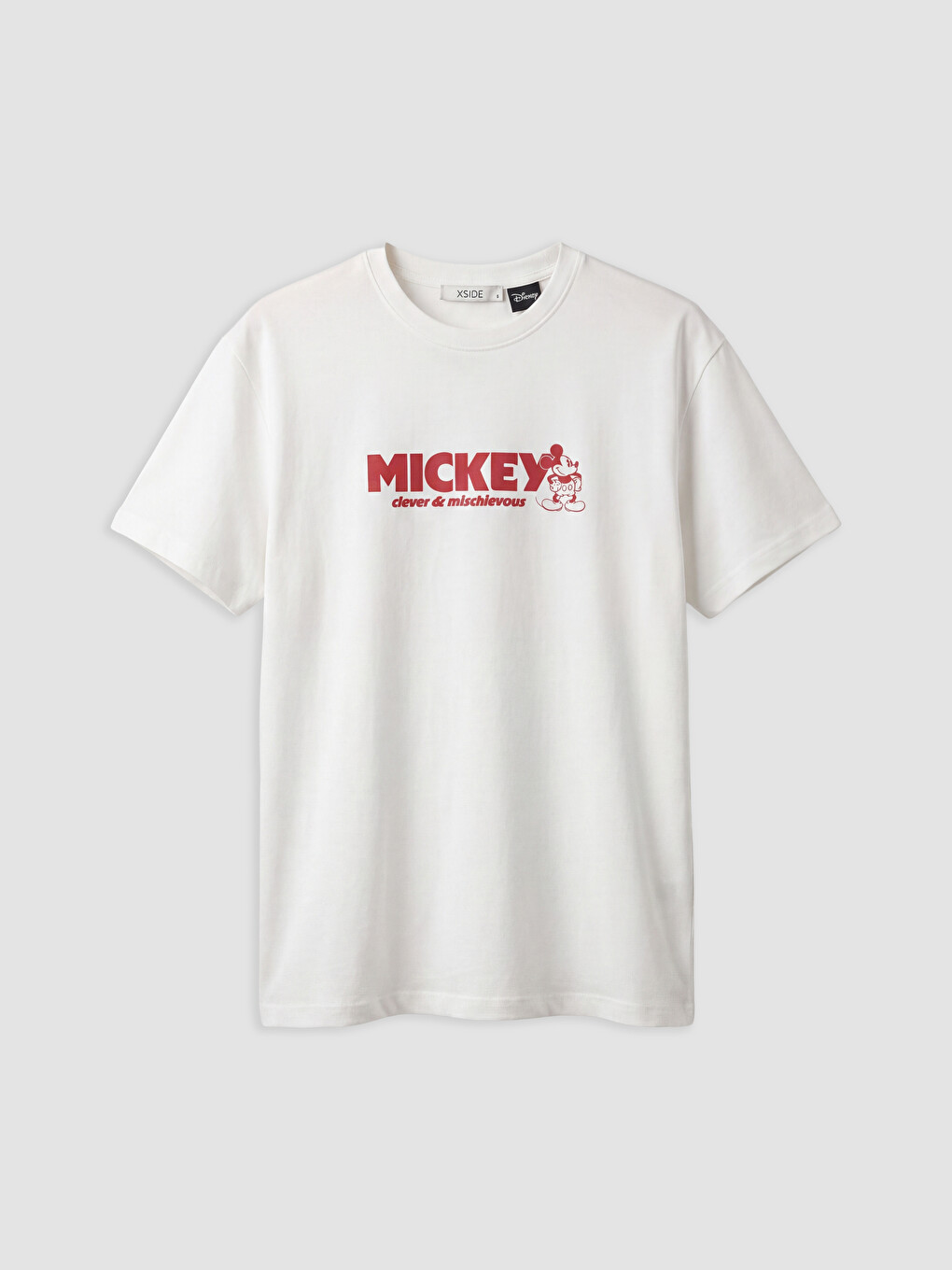 Beyaz Mickey Mouse Baskılı %100 Pamuklu Kadın Tişört