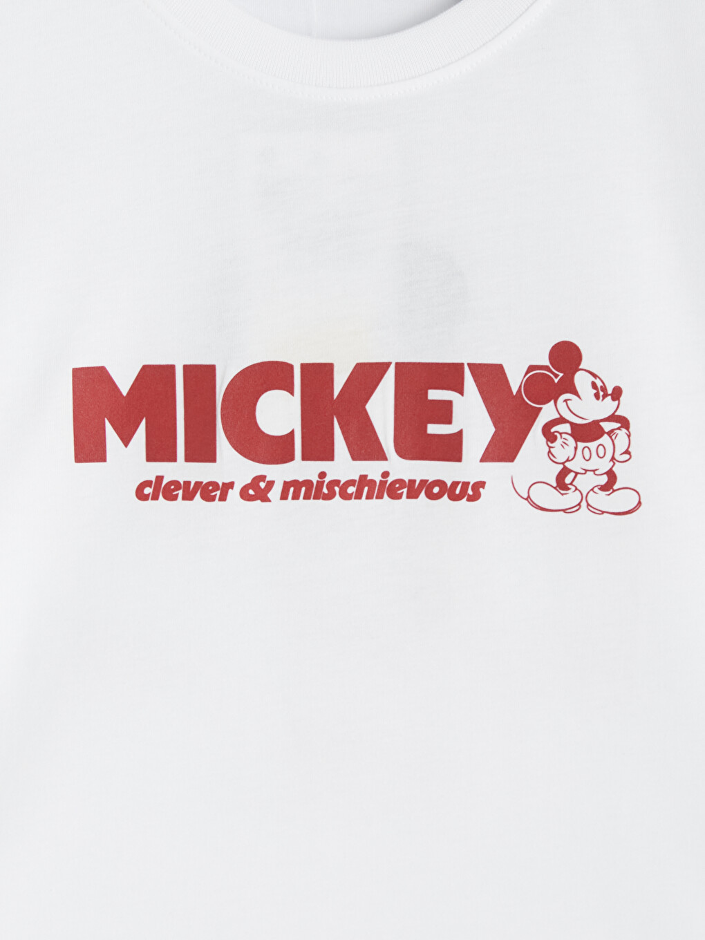 Beyaz Mickey Mouse Baskılı %100 Pamuklu Kadın Tişört-2