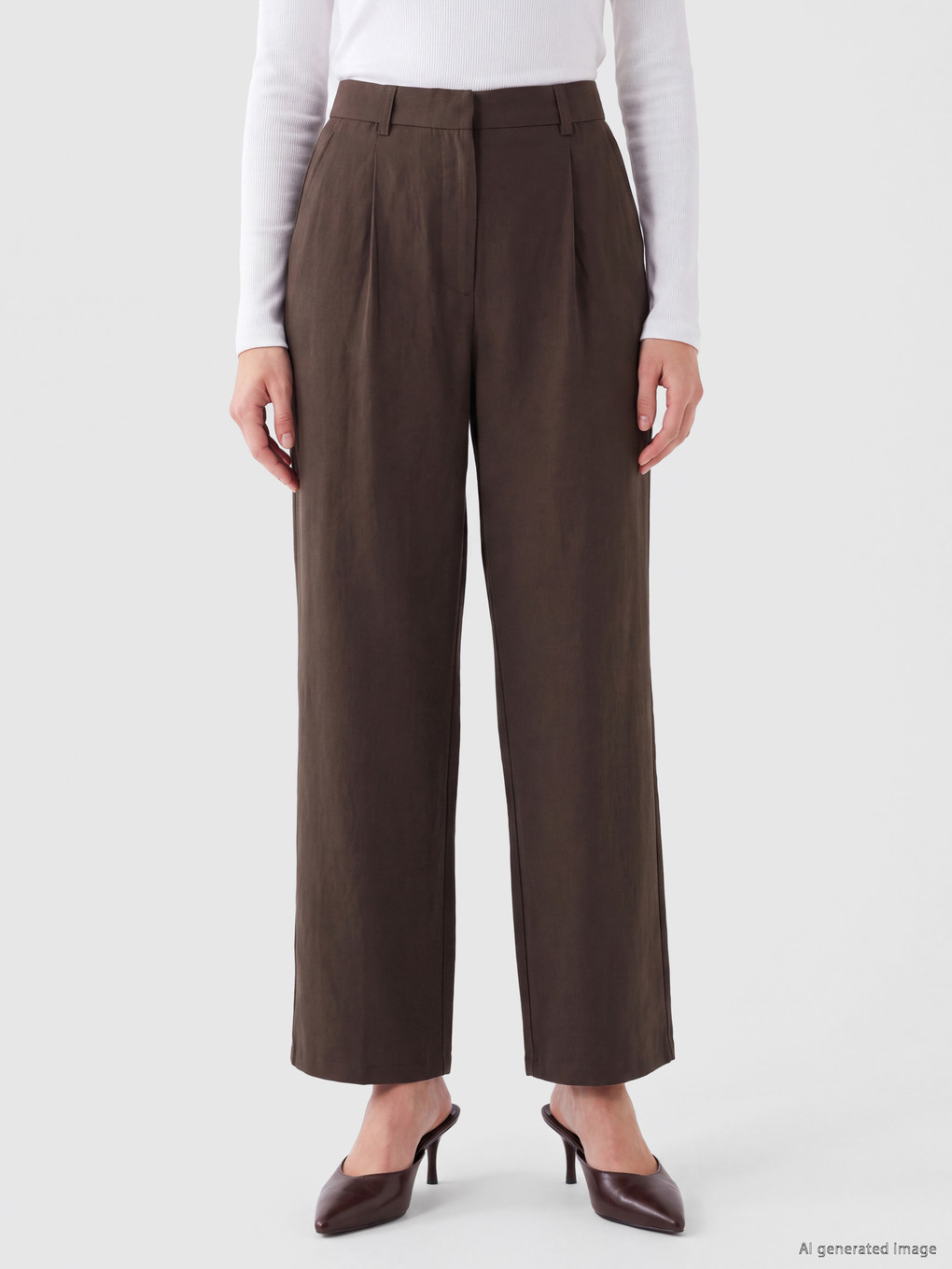 High Waist Pleated Women's Fabric Trousers-1