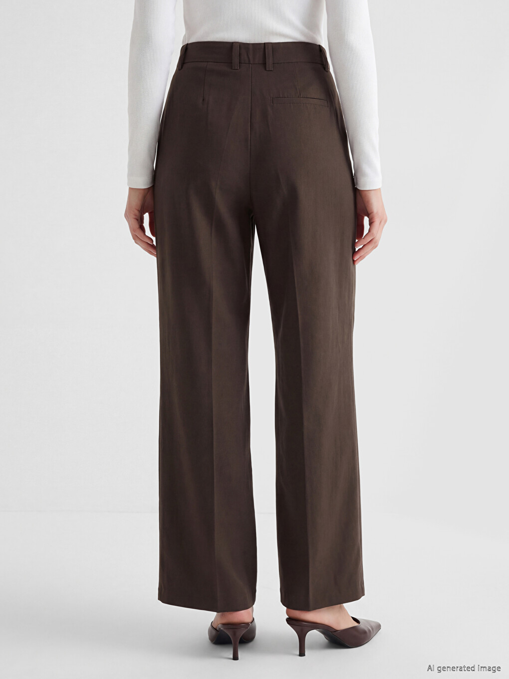 High Waist Pleated Women's Fabric Trousers-2