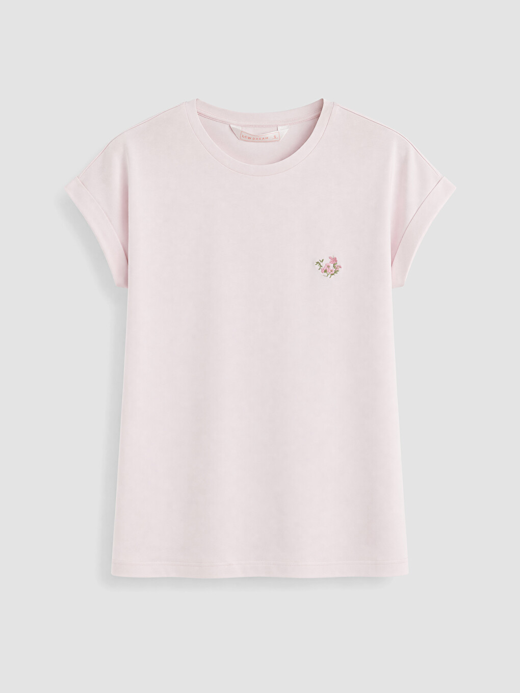 Pembe Bisiklet Yaka Nakışlı Kadın Pijama Üst-2