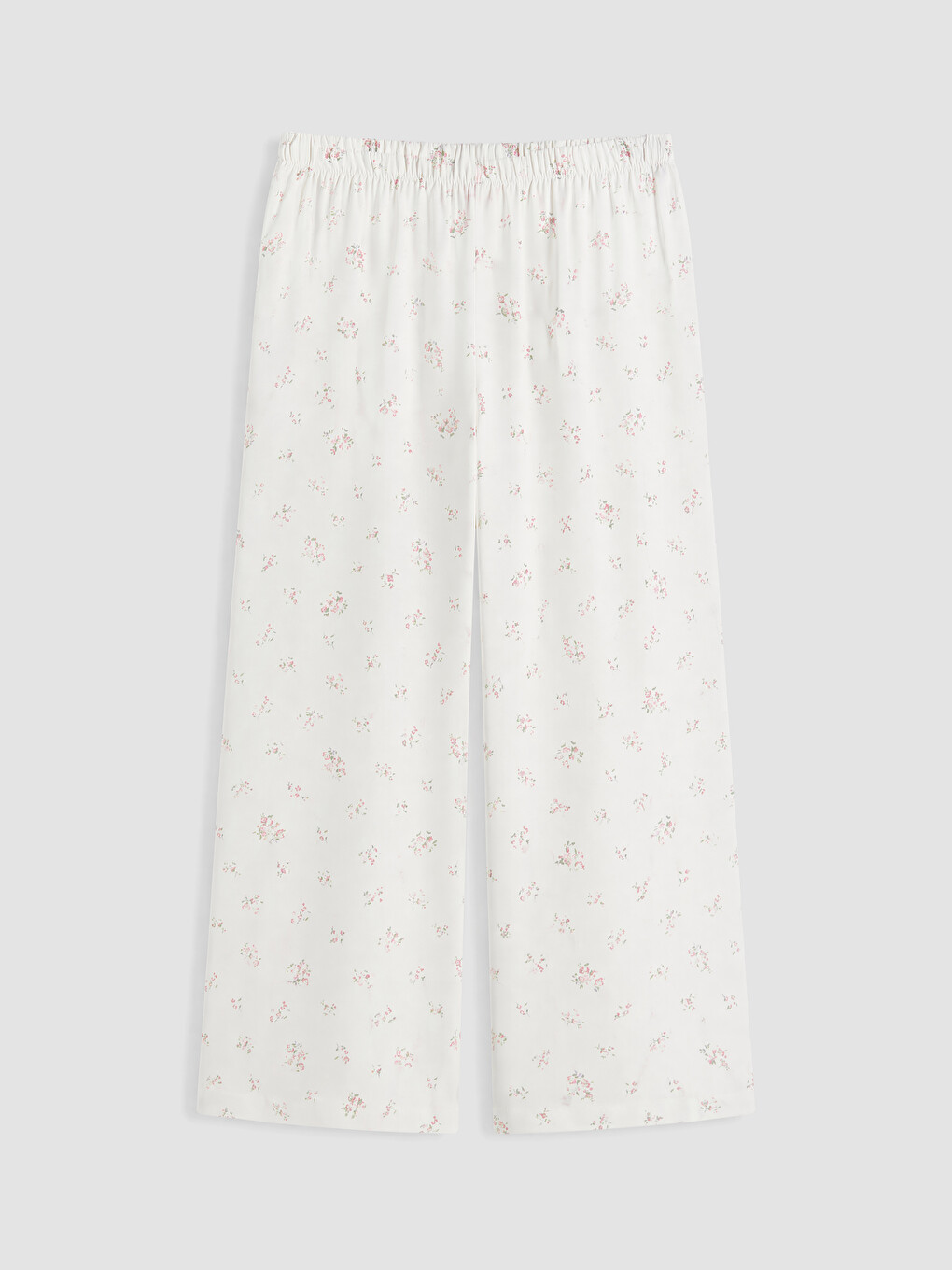 Ekru Bisiklet Yaka Çiçekli Kadın Kaprili Pijama Takımı-3