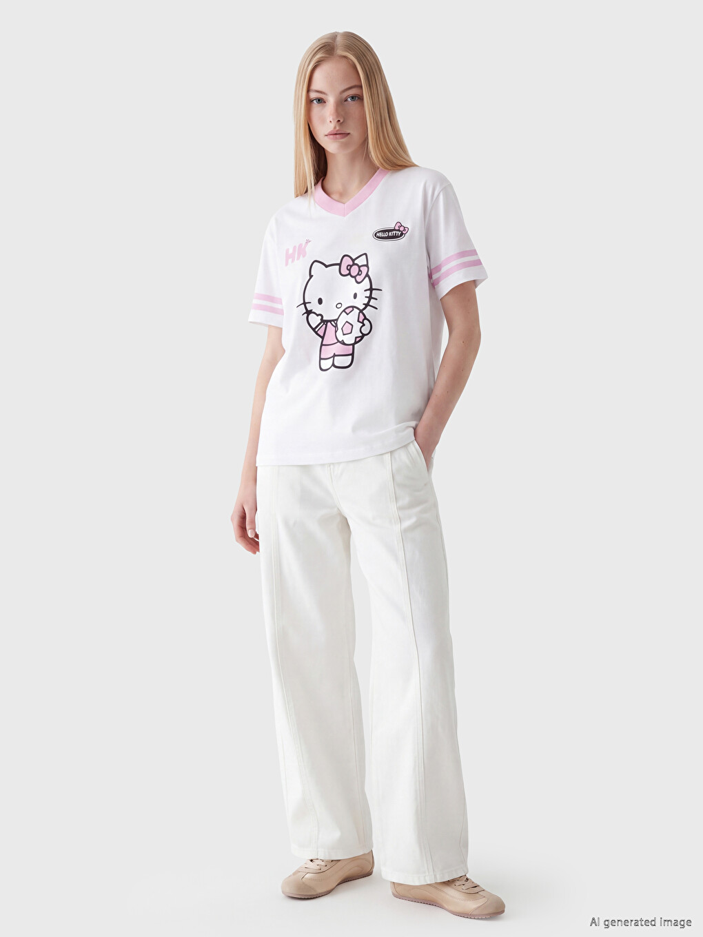Hello Kitty Printed %100 Cotton Women's T-shirt-5