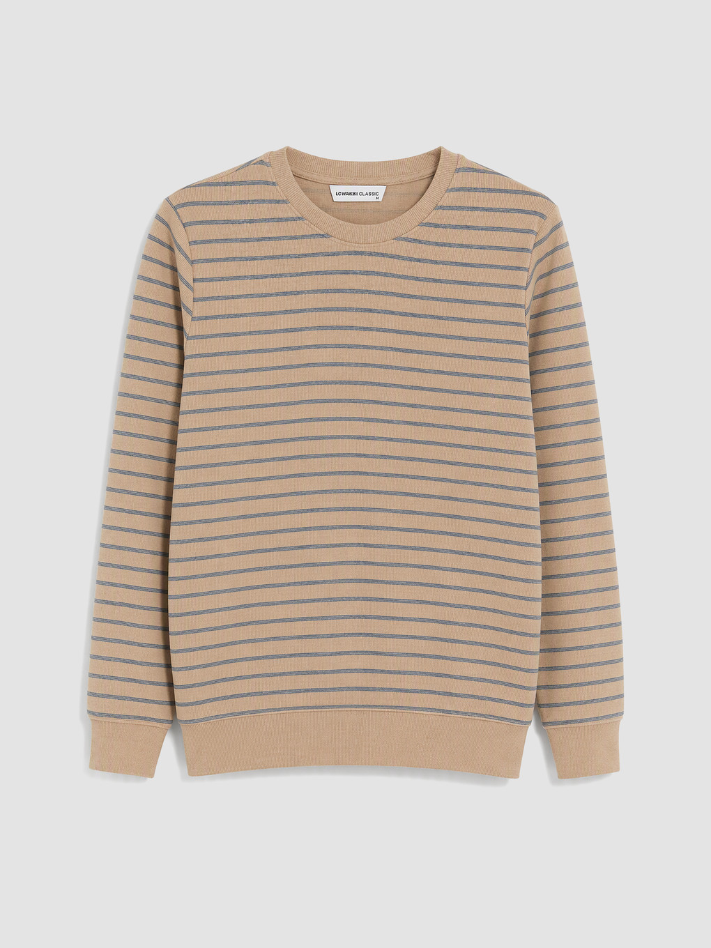 Bej Bisiklet Yaka Erkek Sweatshirt
