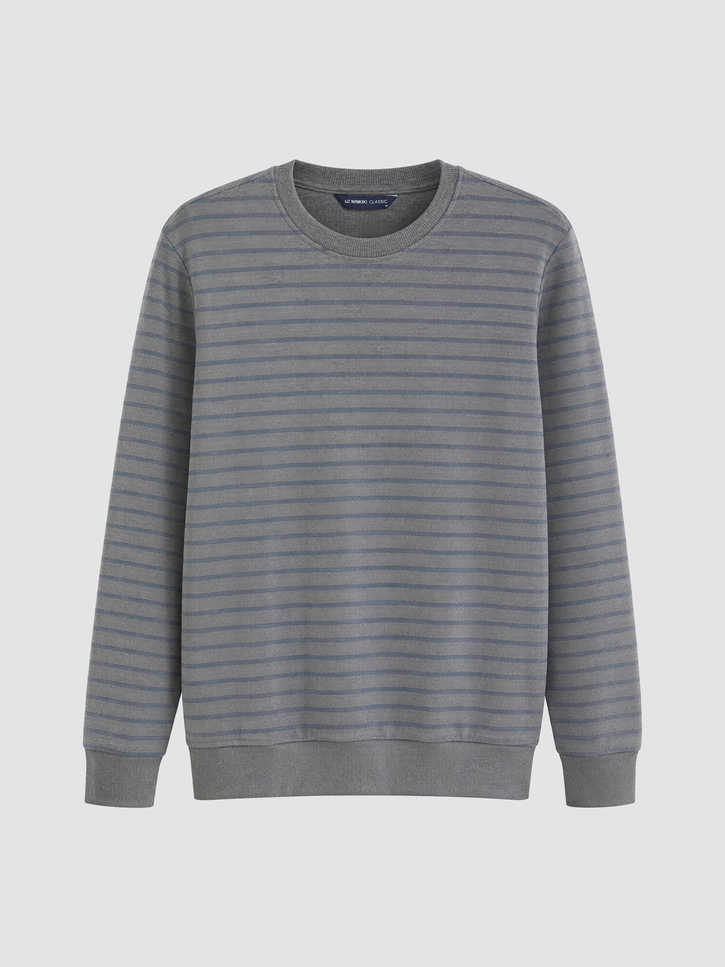 Gri Bisiklet Yaka Çizgili Erkek Sweatshirt-4