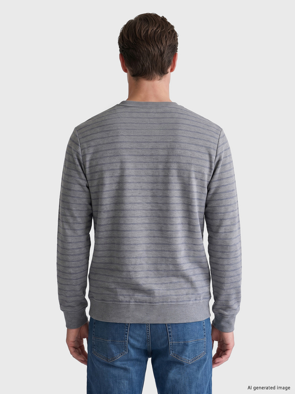 Gri Bisiklet Yaka Çizgili Erkek Sweatshirt-3