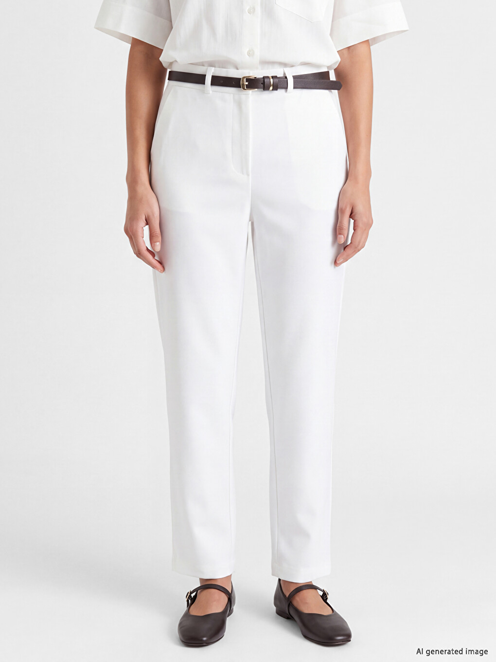 Waist Belted Women's Cigarette Trousers-1