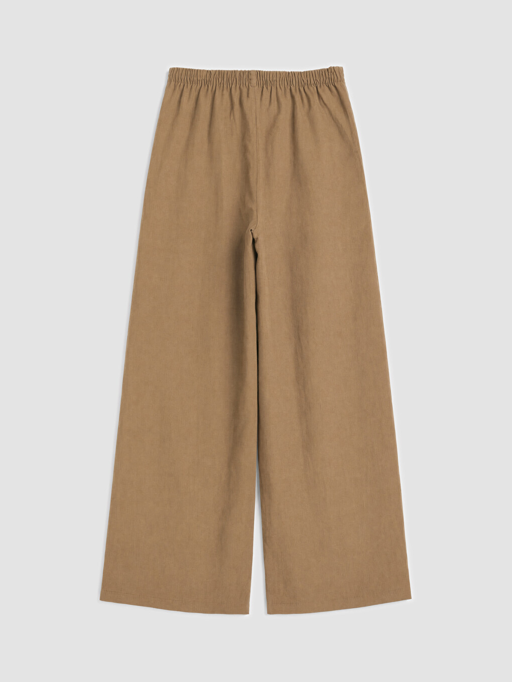 Bej Beli Lastikli Geniş Paça Kadın Pantolon-1