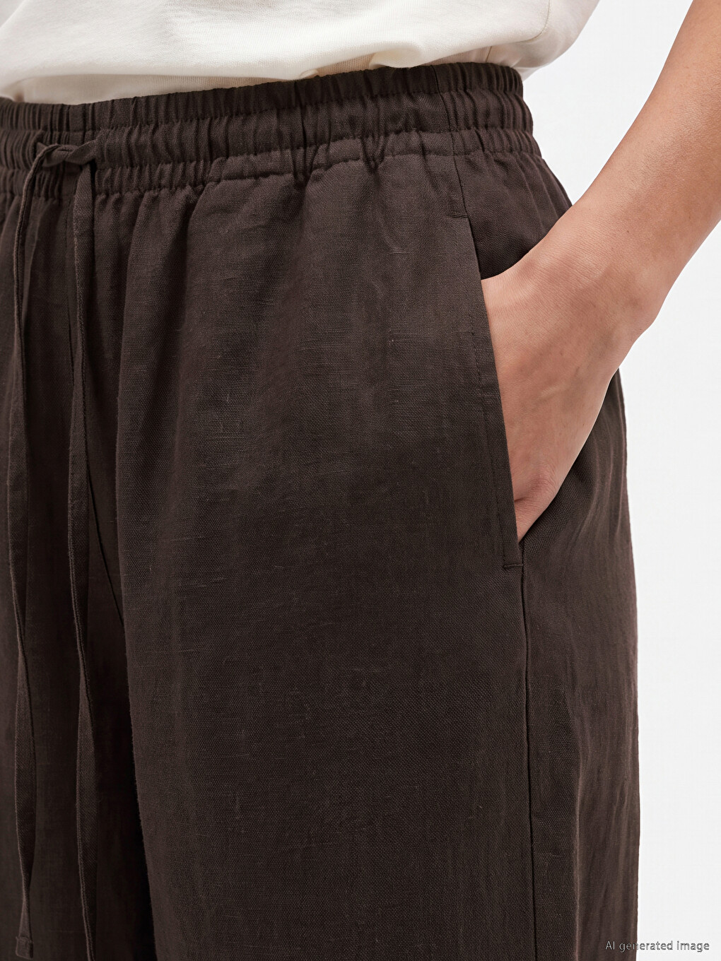 Kahverengi Beli Lastikli Geniş Paça Kadın Pantolon-2