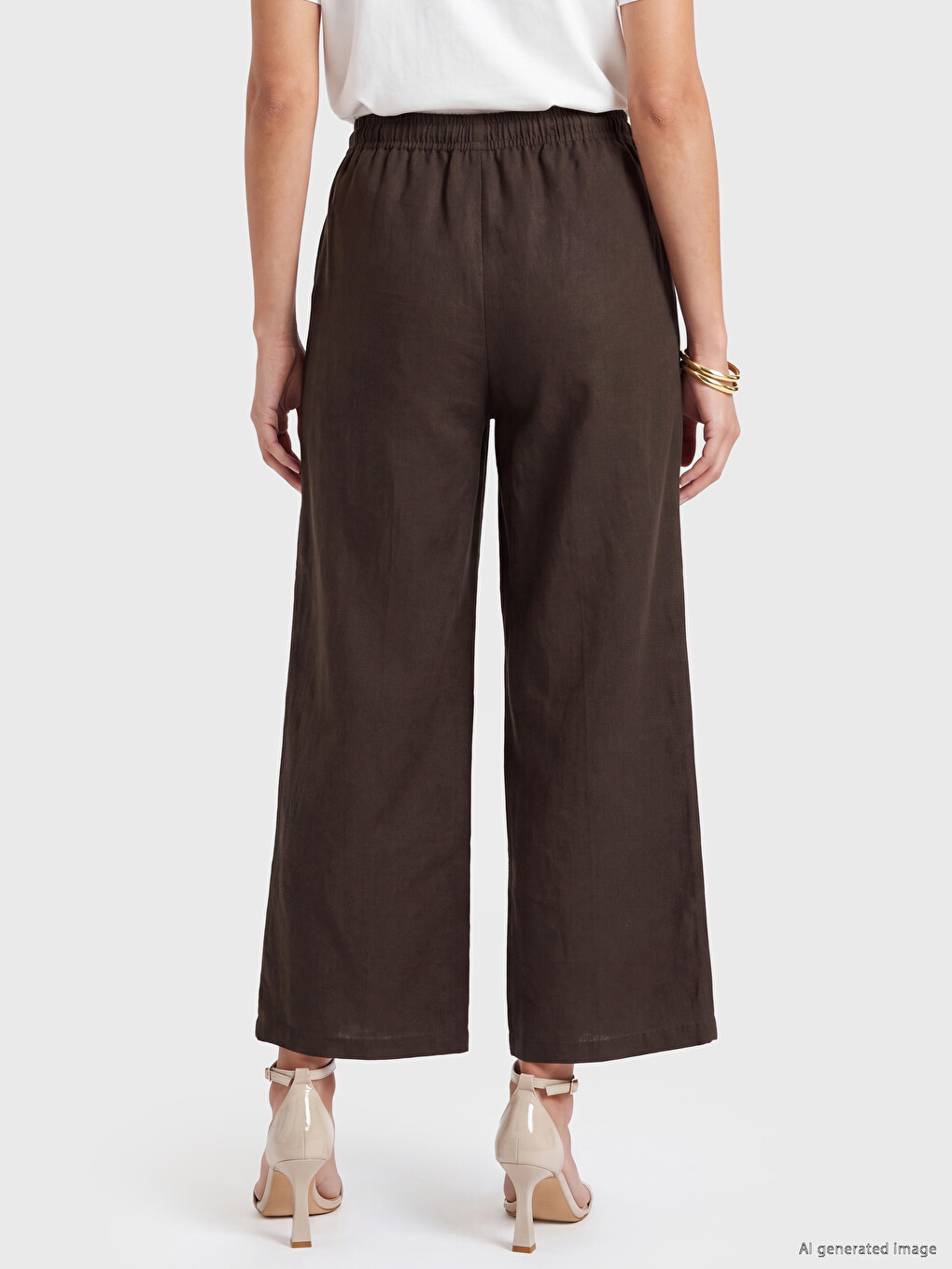Kahverengi Beli Lastikli Geniş Paça Kadın Pantolon-3