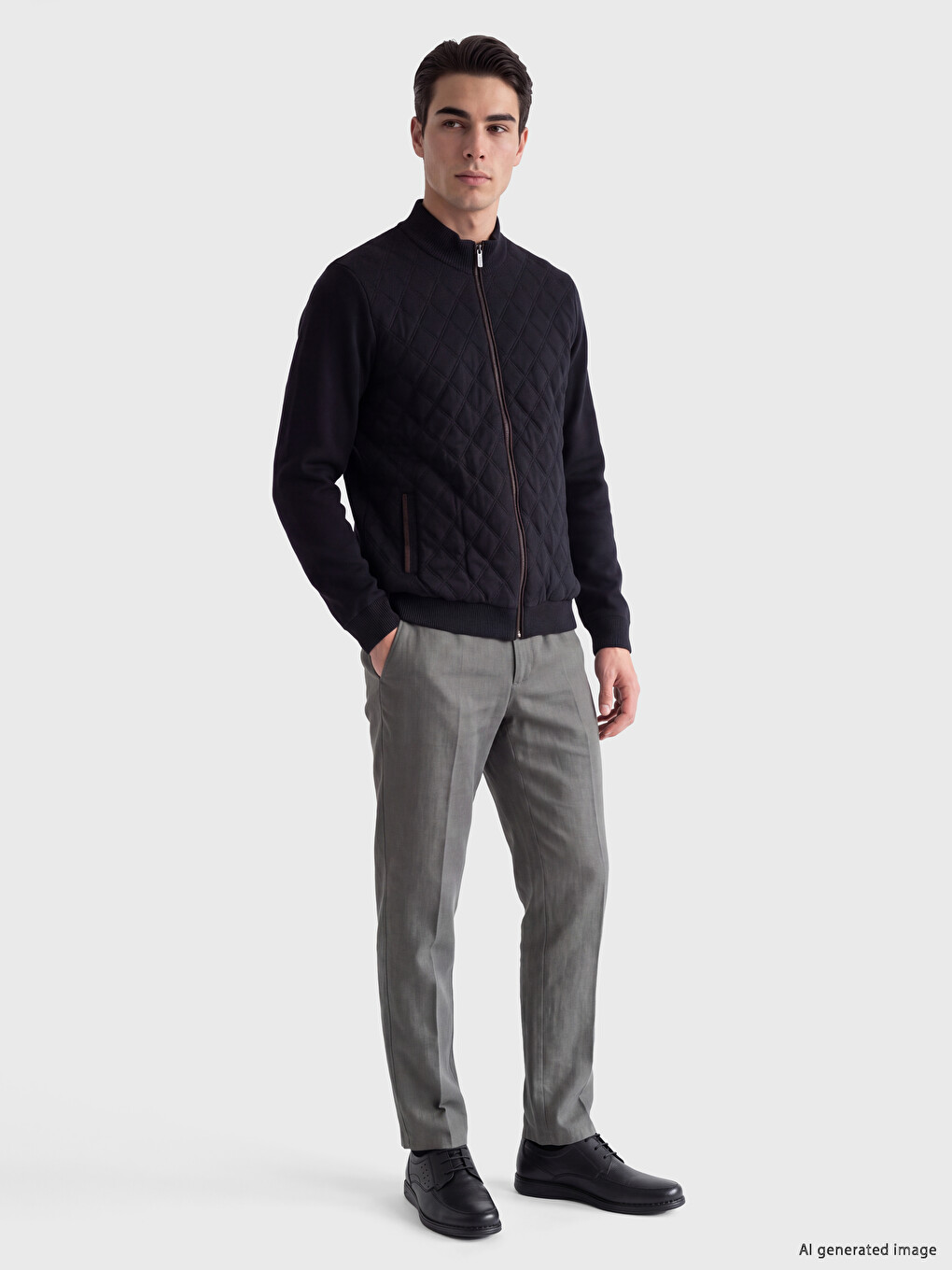 Regular Fit Mock Neck Men's Knitwear Cardigan-1