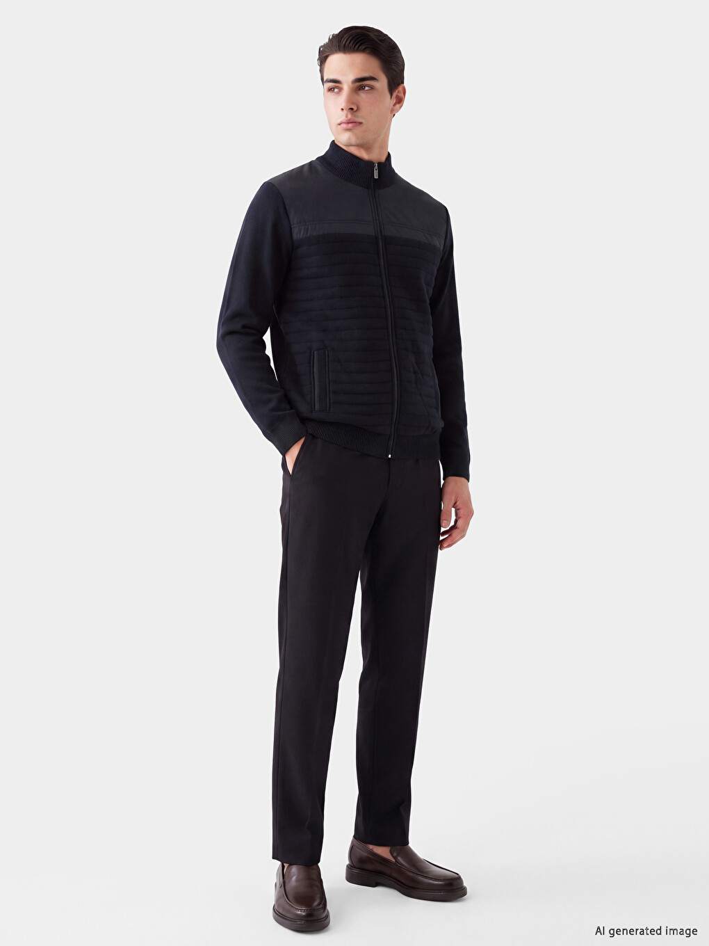 Lacivert Regular Fit Dik Yaka Erkek Triko Hırka-1