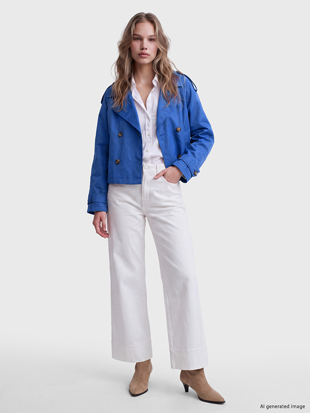 Mavi Kruvaze Yaka Oversize Kadın Trençkot-1