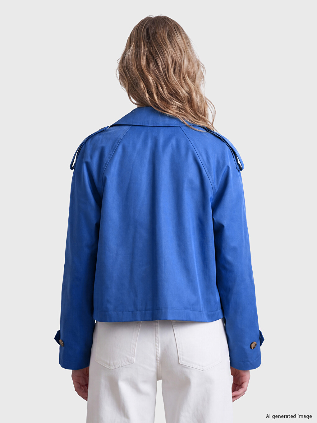 Mavi Kruvaze Yaka Oversize Kadın Trençkot-3