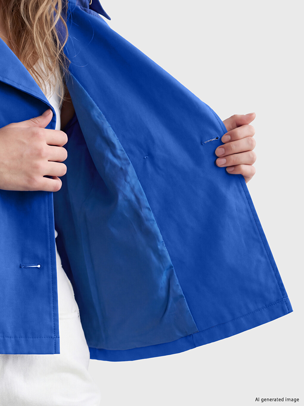 Mavi Kruvaze Yaka Oversize Kadın Trençkot-4