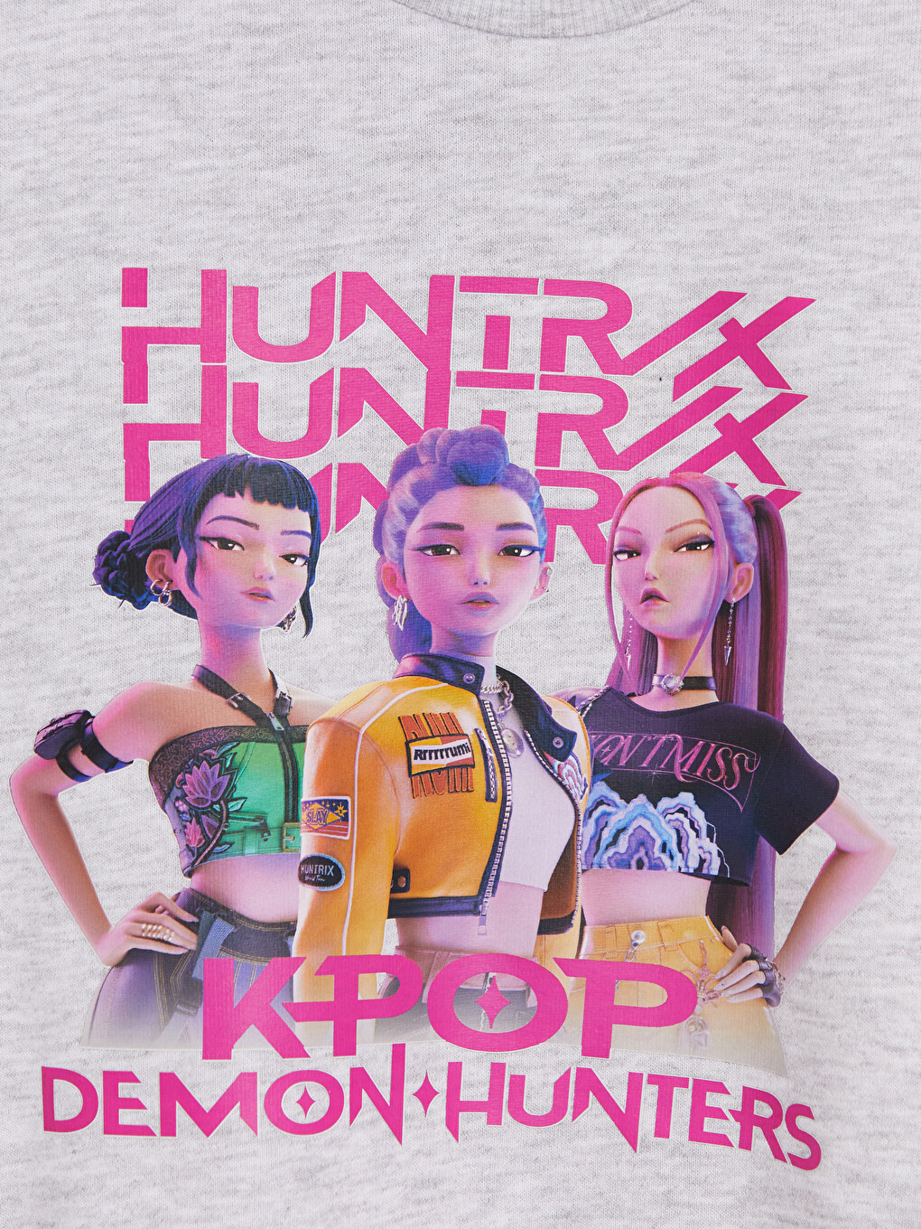 Gri Kpop Demon+hunters Baskılı Kız Çocuk Sweatshirt-1