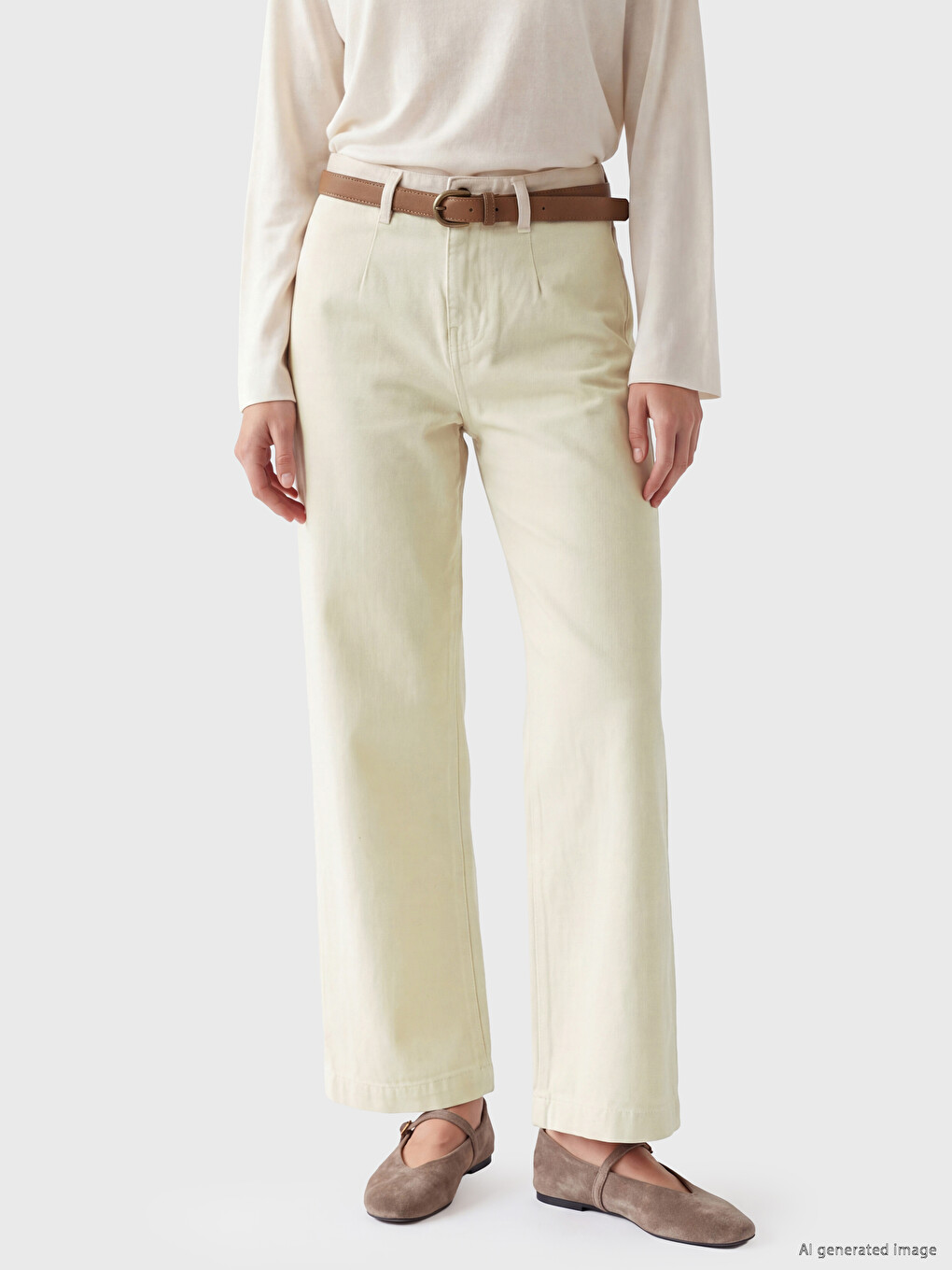 Waisted Belted Culotte Fit Women's Jeans-1
