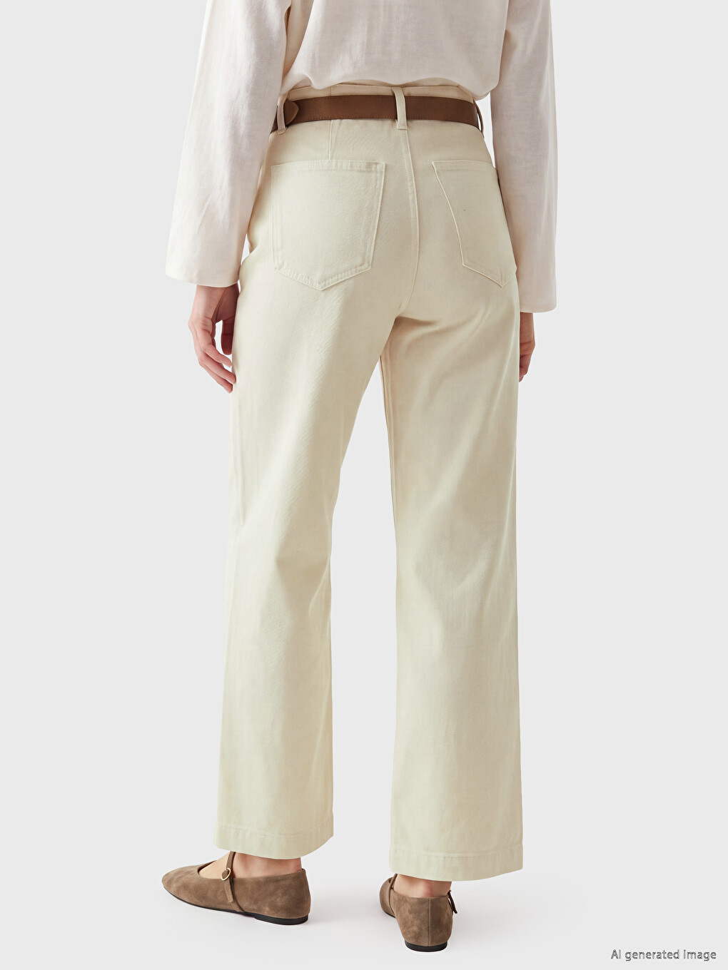 Waisted Belted Culotte Fit Women's Jeans-3