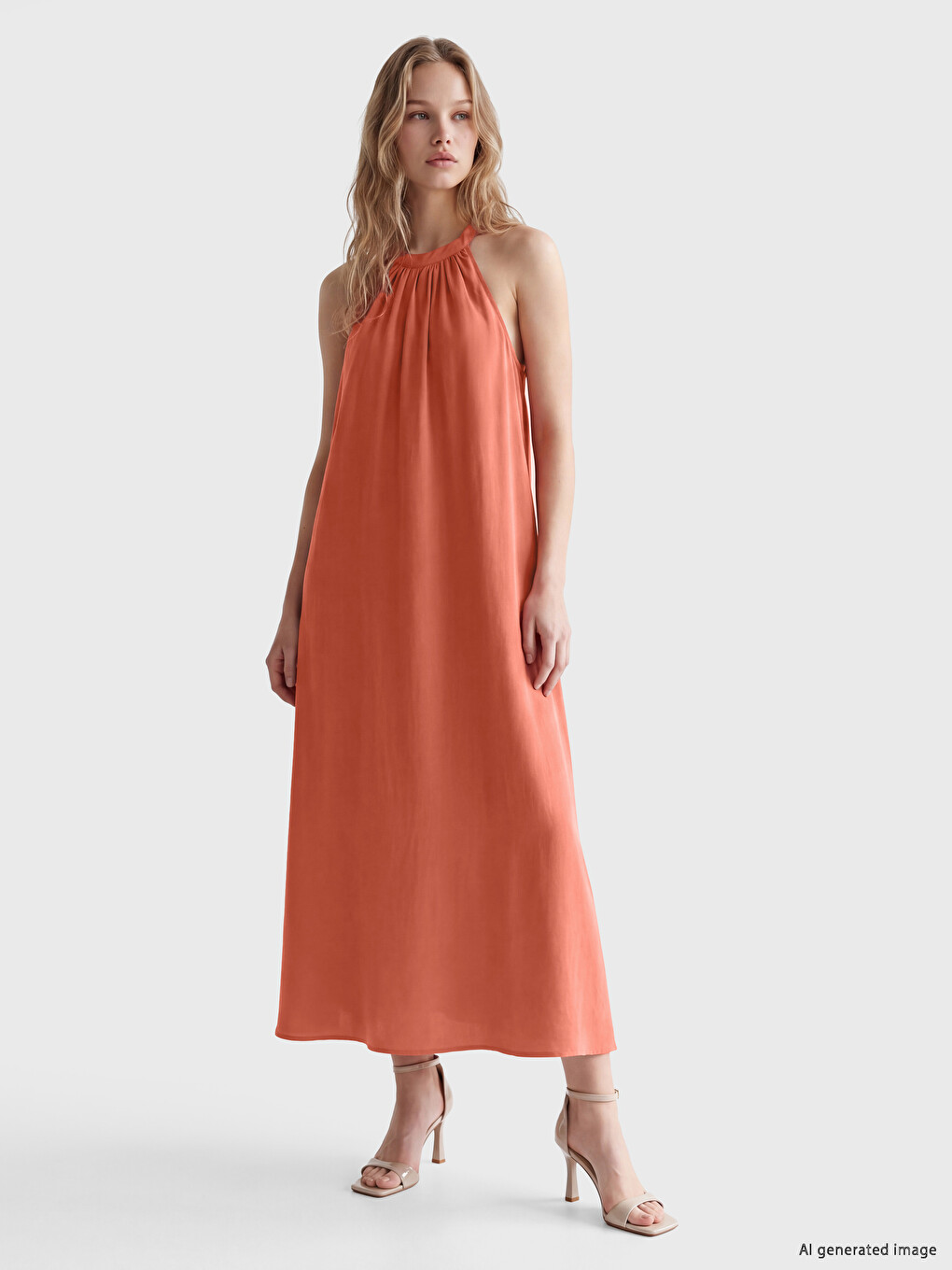 Halter Neck A Form Long Dress-1