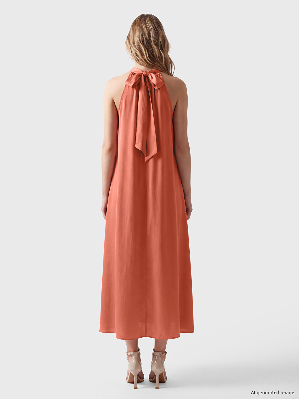 Halter Neck A Form Long Dress-3