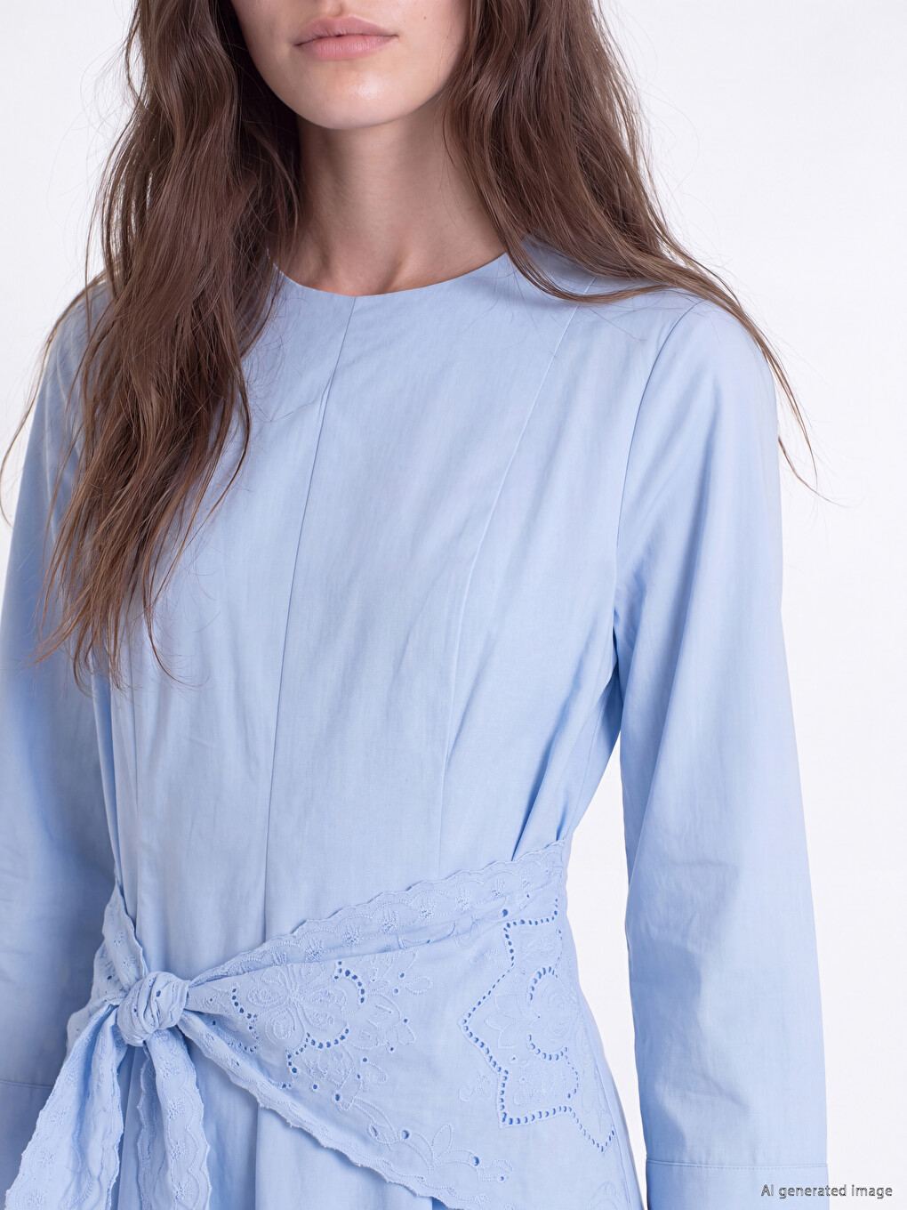 Crew Neck Shawl Detailed Poplin Dress-2