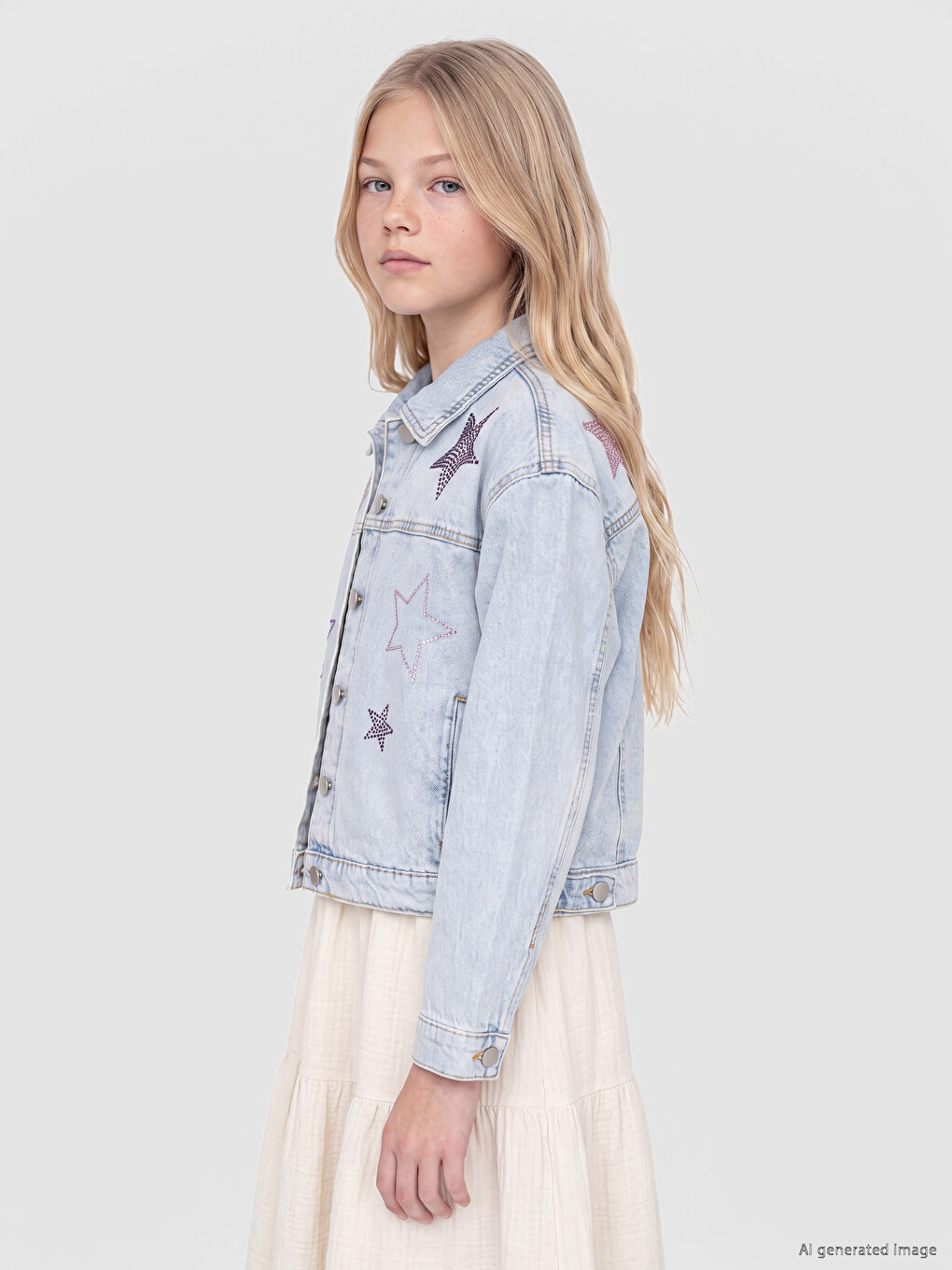 Rhinestone Embellished Girls' Jean Jacket-1