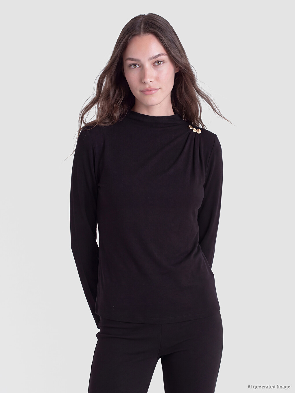 Mock Neck Ruched Blouse