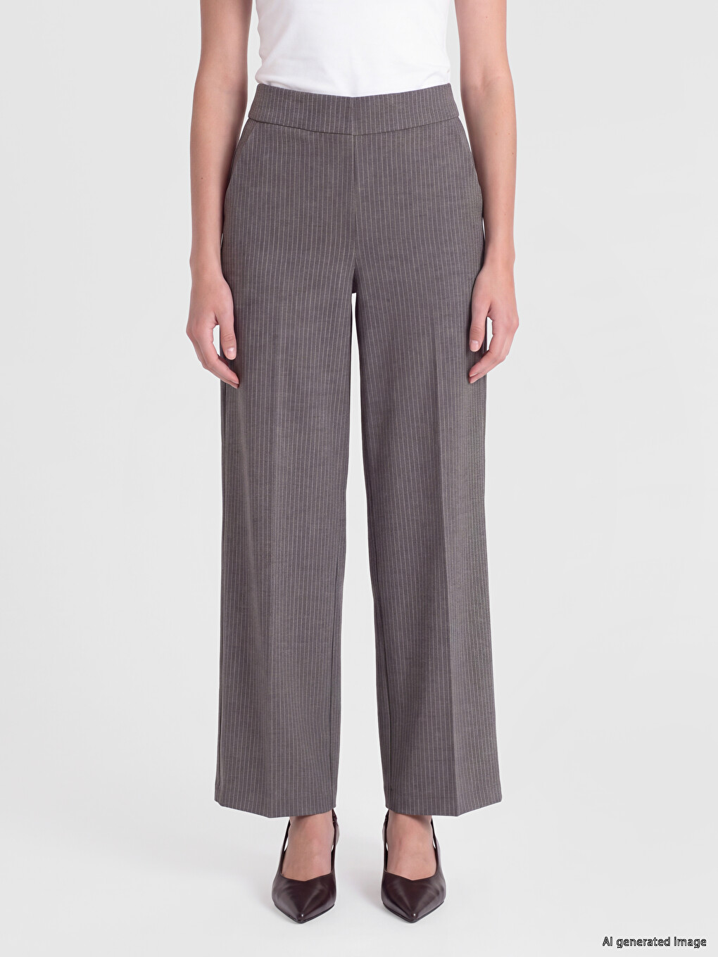 Striped Wide Leg Women's Trousers-1