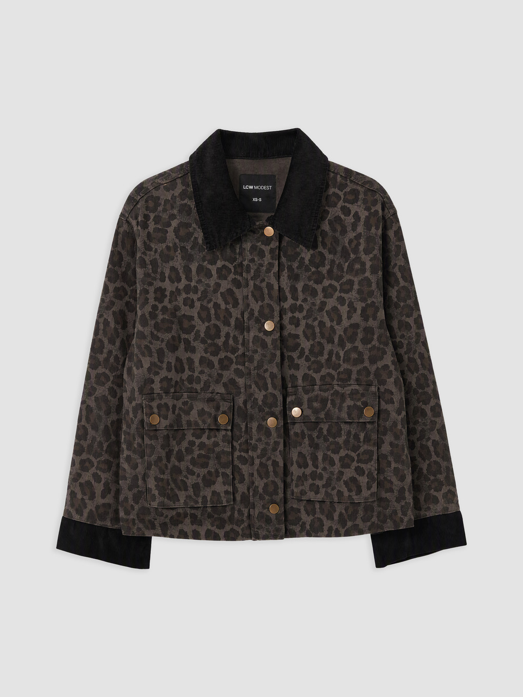 Velvet Collar Leopard Patterned Women's Jean Jacket
