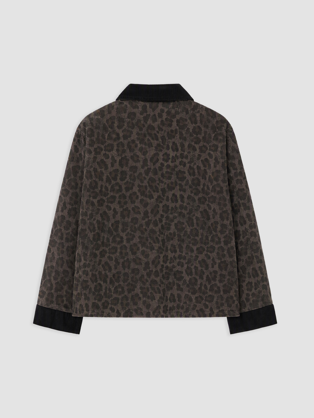 Velvet Collar Leopard Patterned Women's Jean Jacket-1