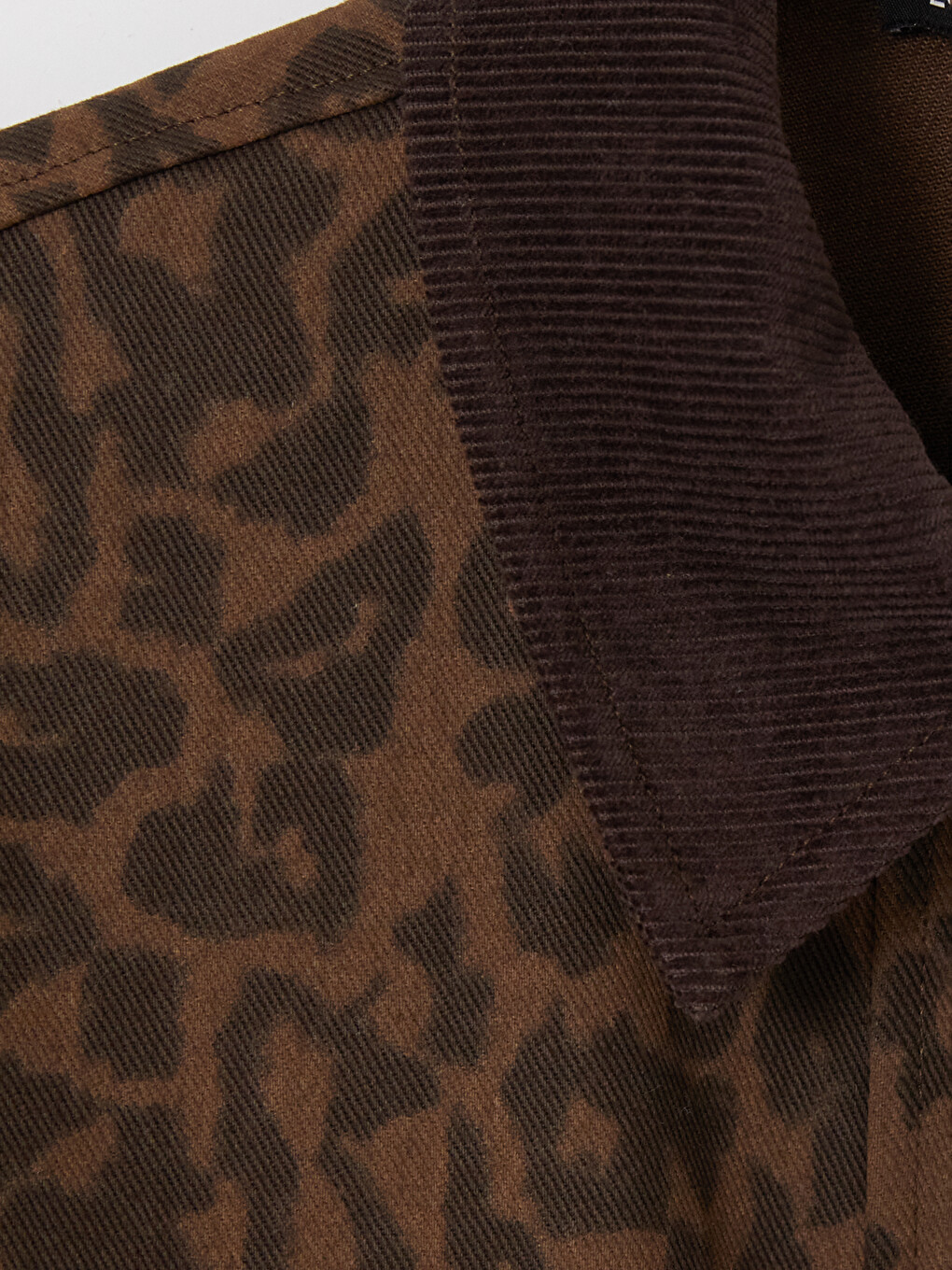 Velvet Collar Leopard Print Women's Jean Jacket-6