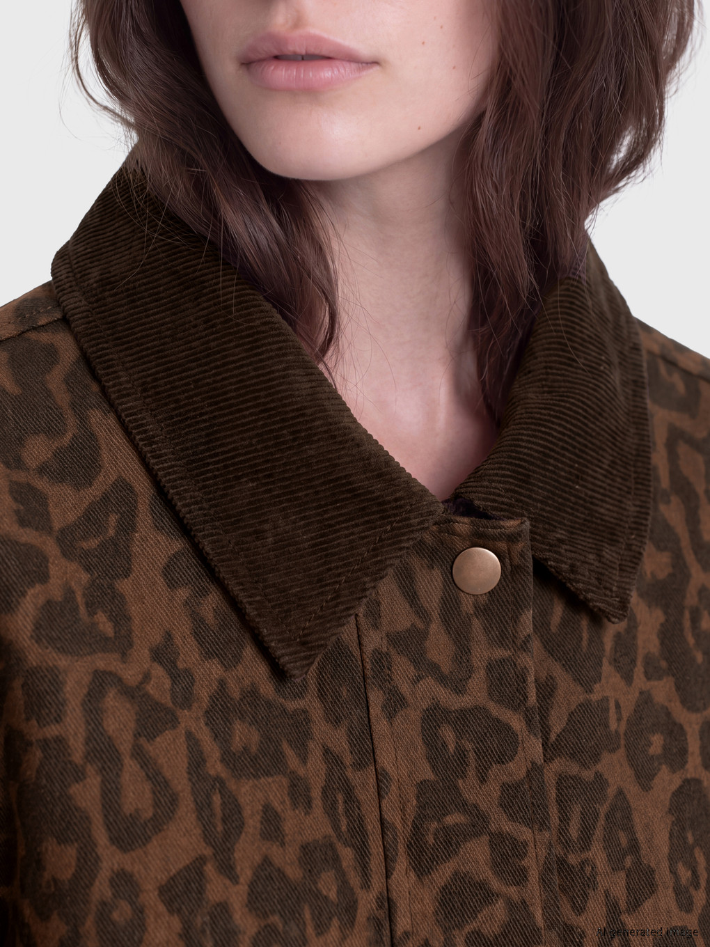 Velvet Collar Leopard Print Women's Jean Jacket-2