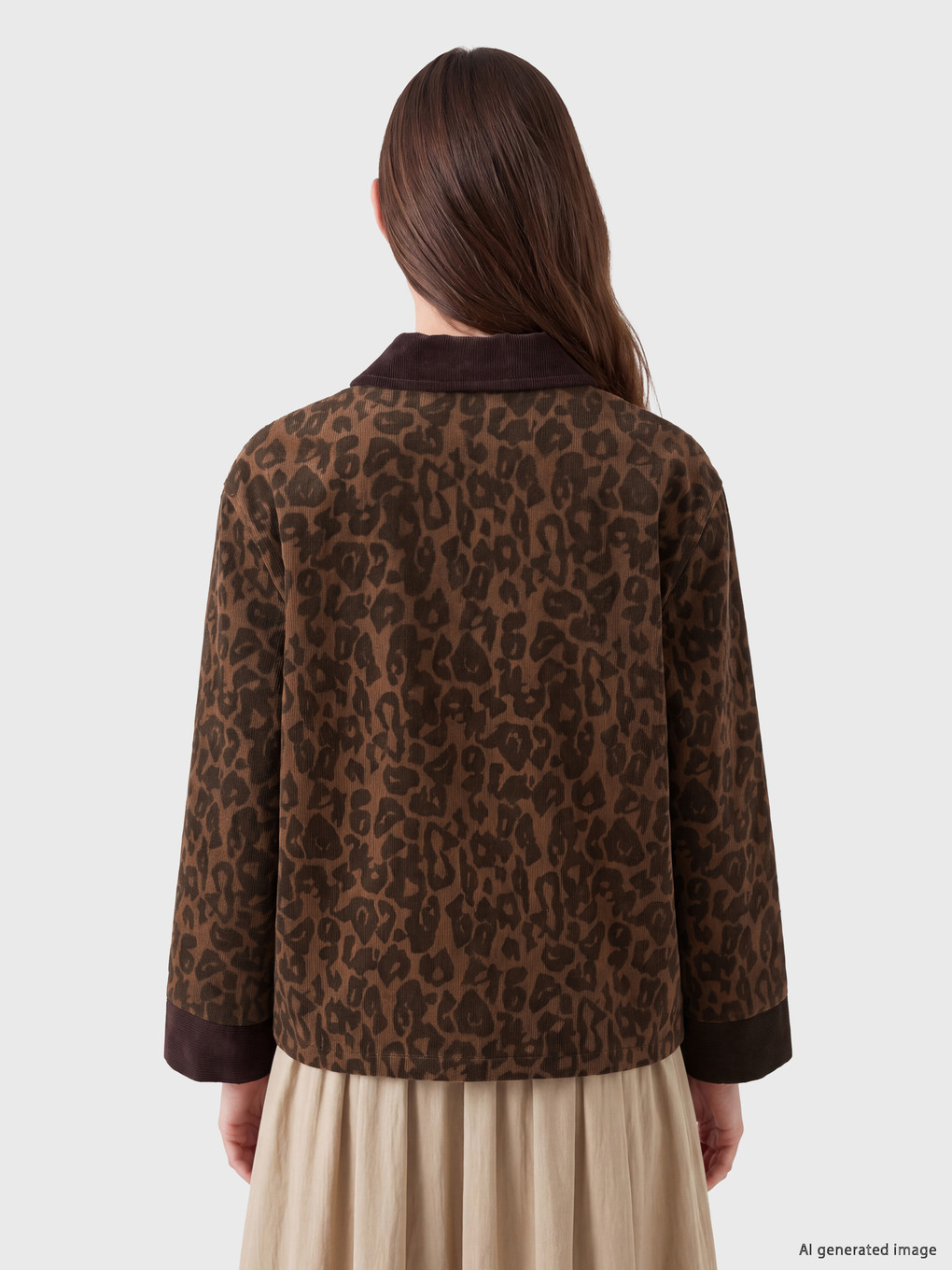 Velvet Collar Leopard Print Women's Jean Jacket-3