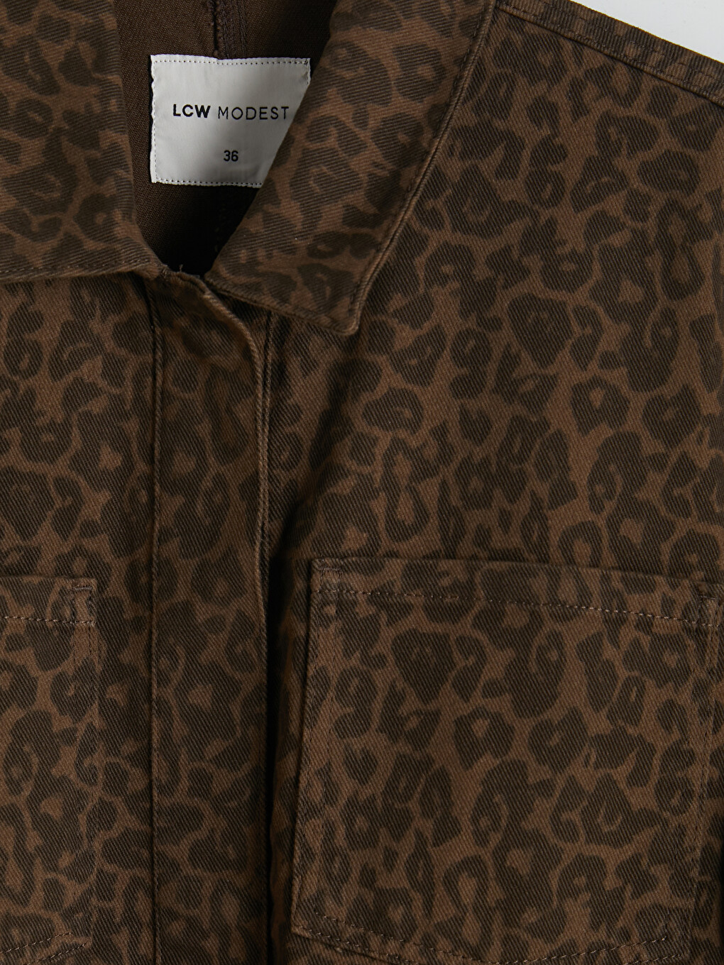 Shirt Collar Leopard Patterned Women's Jean Jacket-6