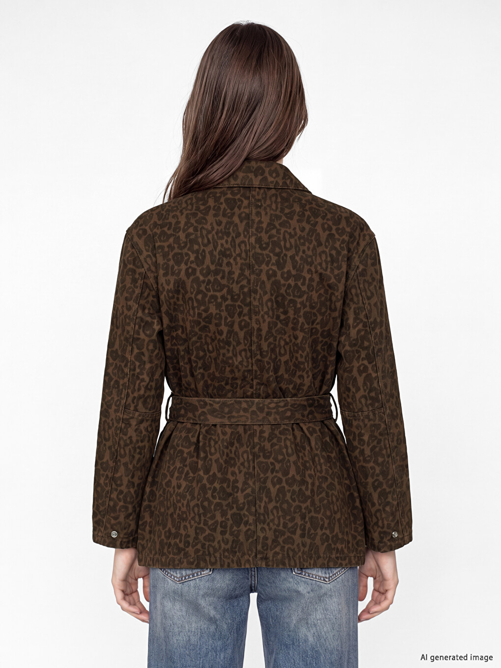 Shirt Collar Leopard Patterned Women's Jean Jacket-3