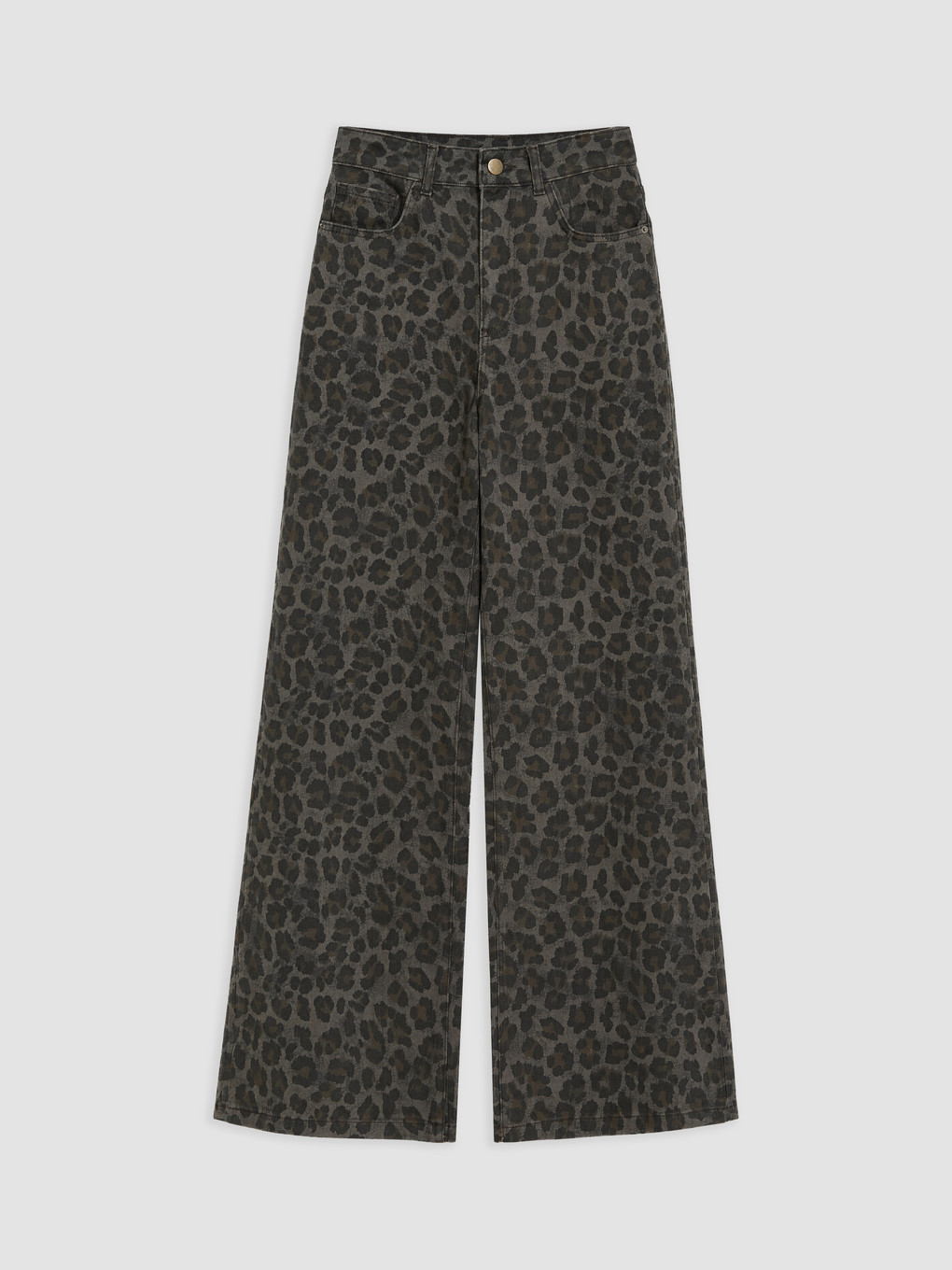 Haki Leopar Desenli Wideleg Jean