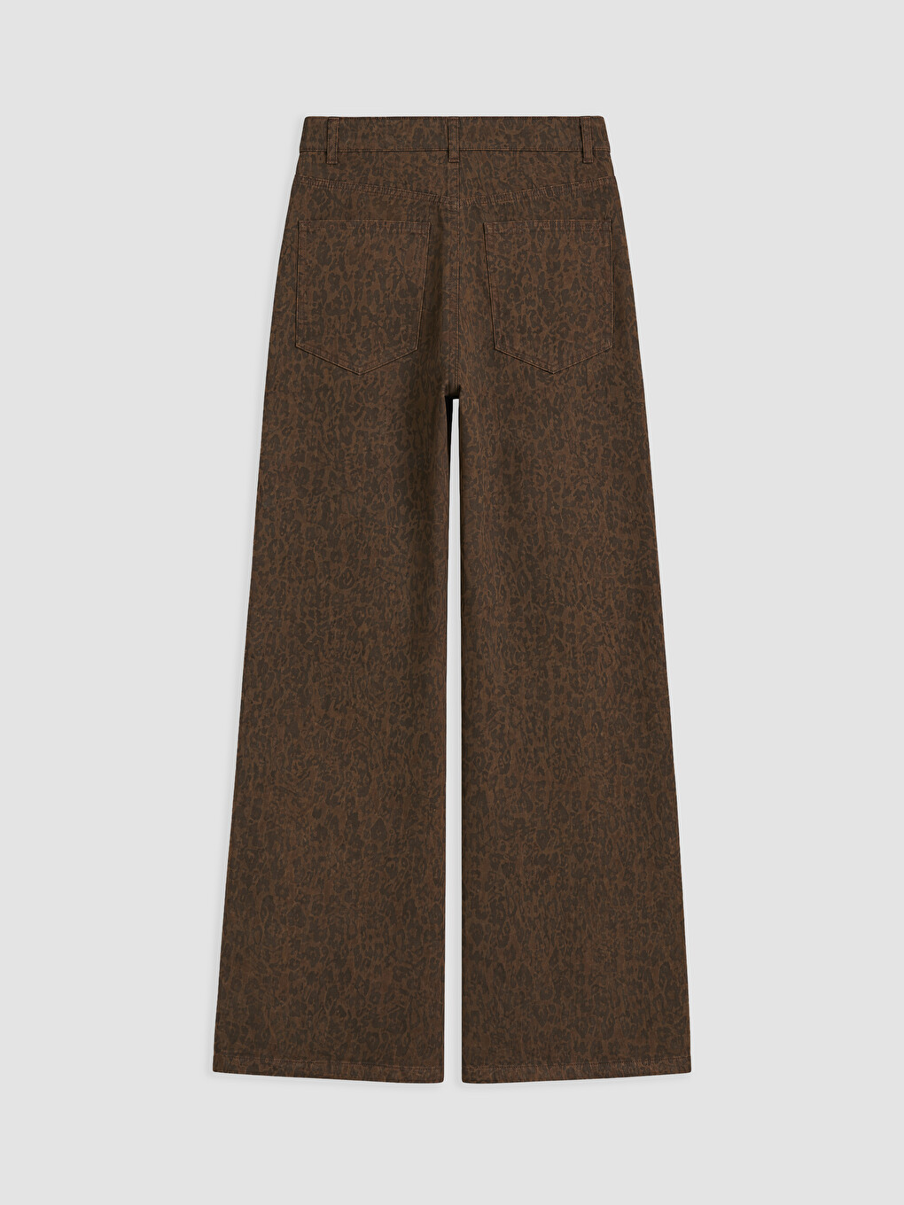 Kahverengi Leopar Desenli Wideleg Kadın Jean Pantolon-1
