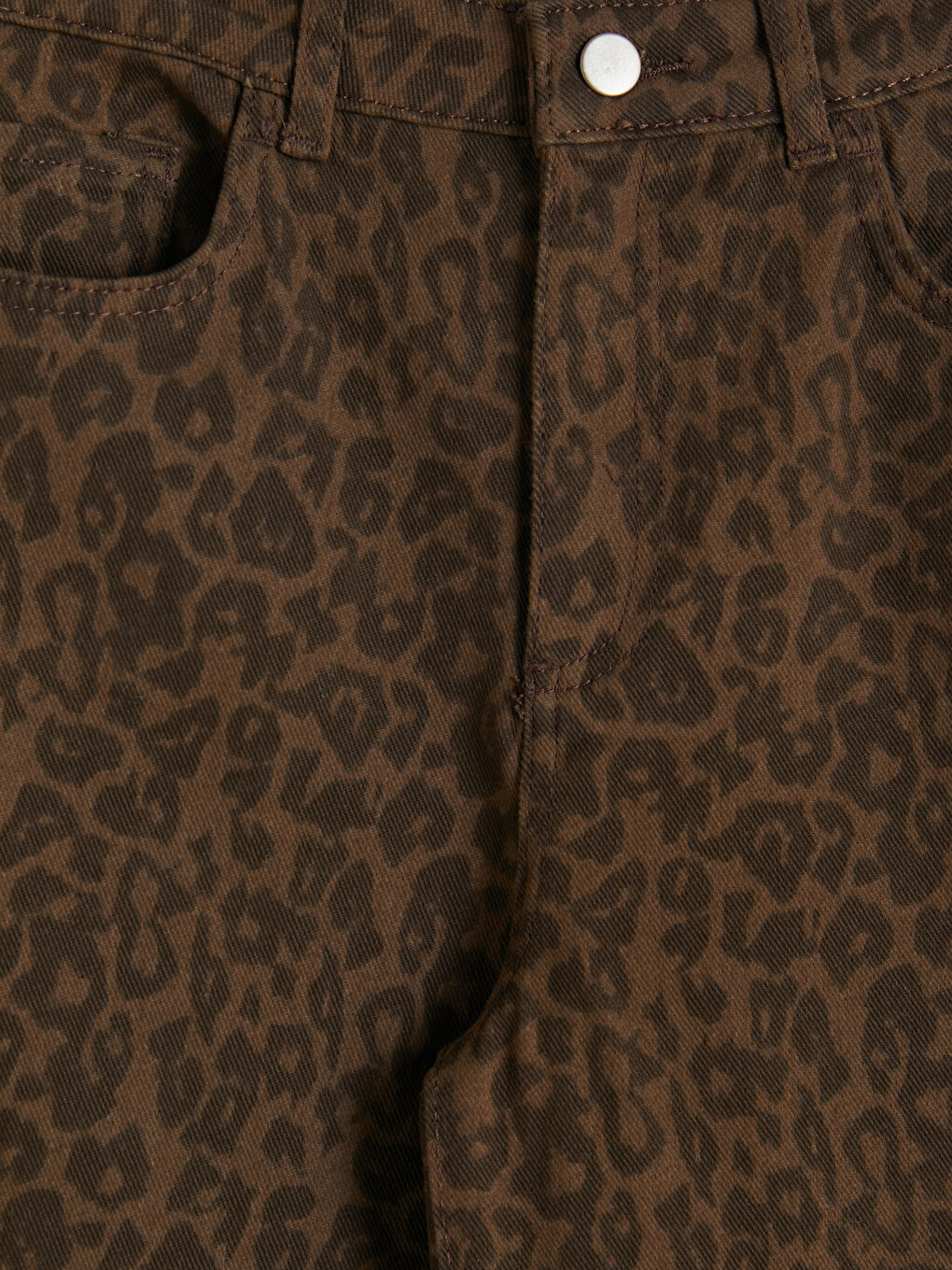 Kahverengi Leopar Desenli Wideleg Kadın Jean Pantolon-2