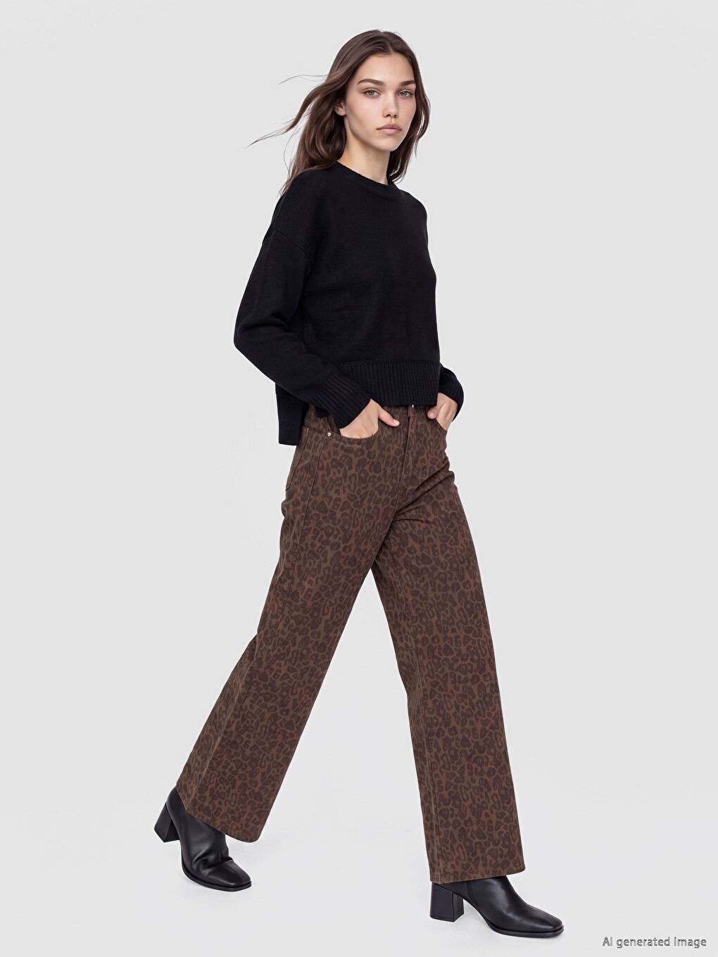 Leopard Print Wideleg Women's Jeans