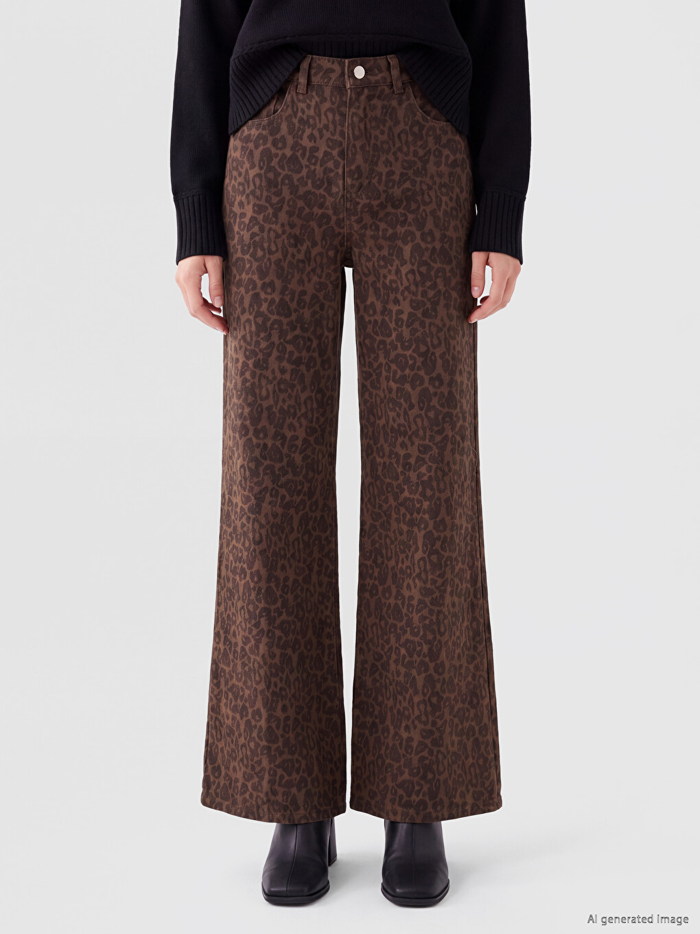 Leopard Print Wideleg Women's Jeans-1