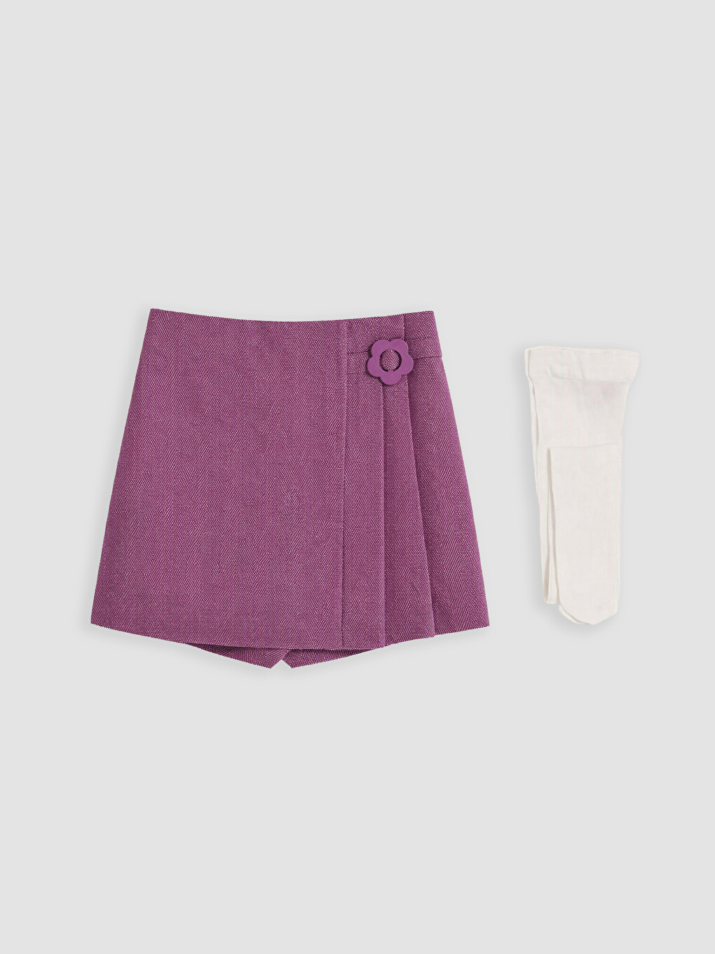 Flower Detailed Girls' Skort And Tights